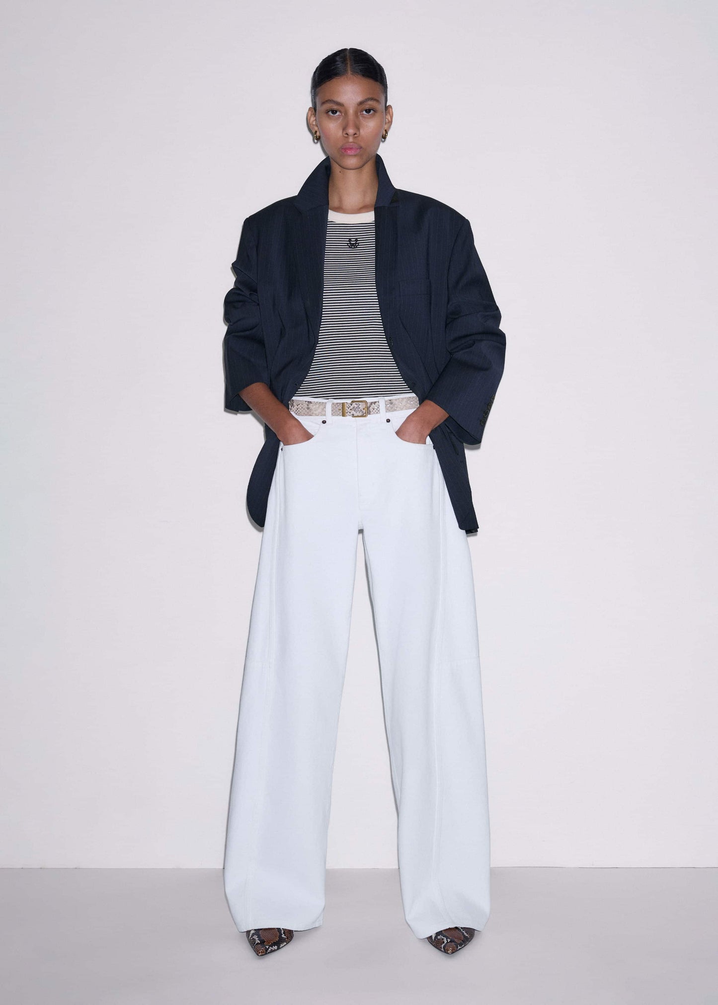 ME and EM Clothing White Exaggerated Taper Jean