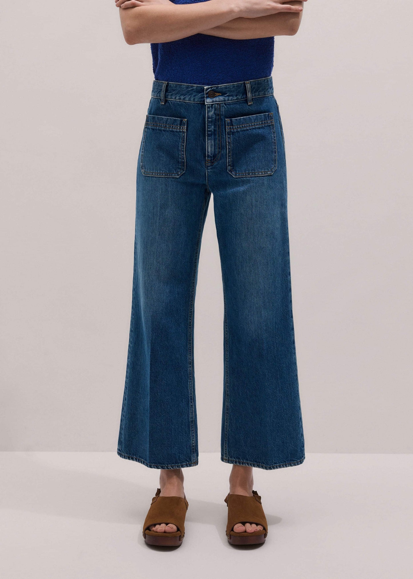 ME and EM Clothing Blue Leg Elongator Crop Jean