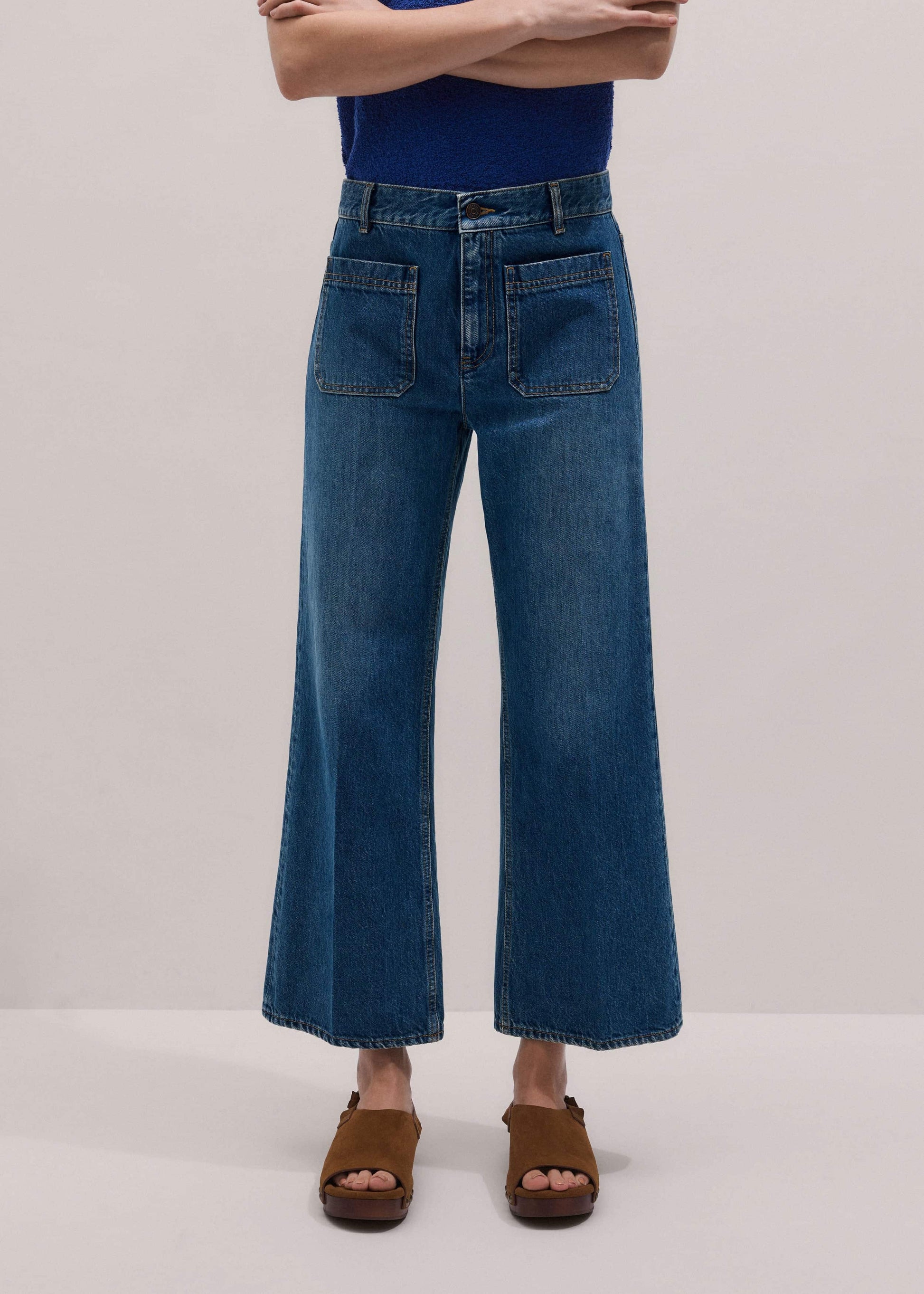 ME and EM Clothing Blue Leg Elongator Crop Jean