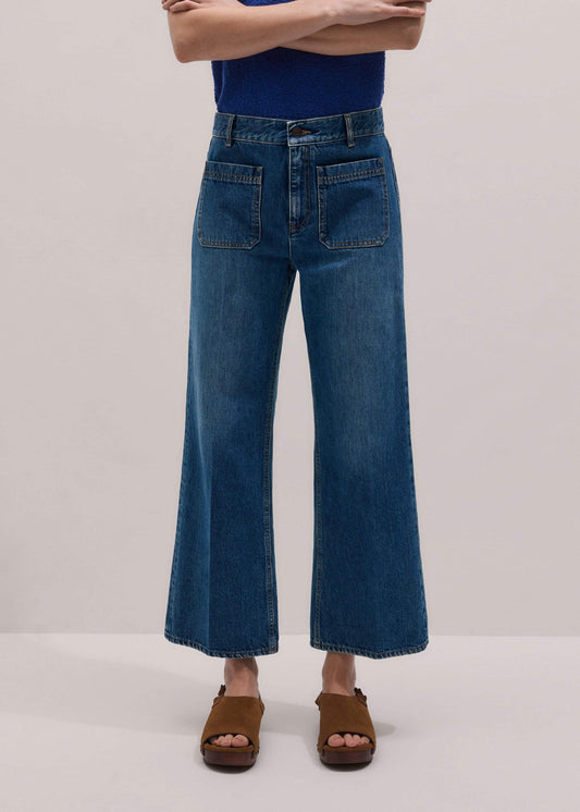 ME and EM Clothing Blue Leg Elongator Crop Jean