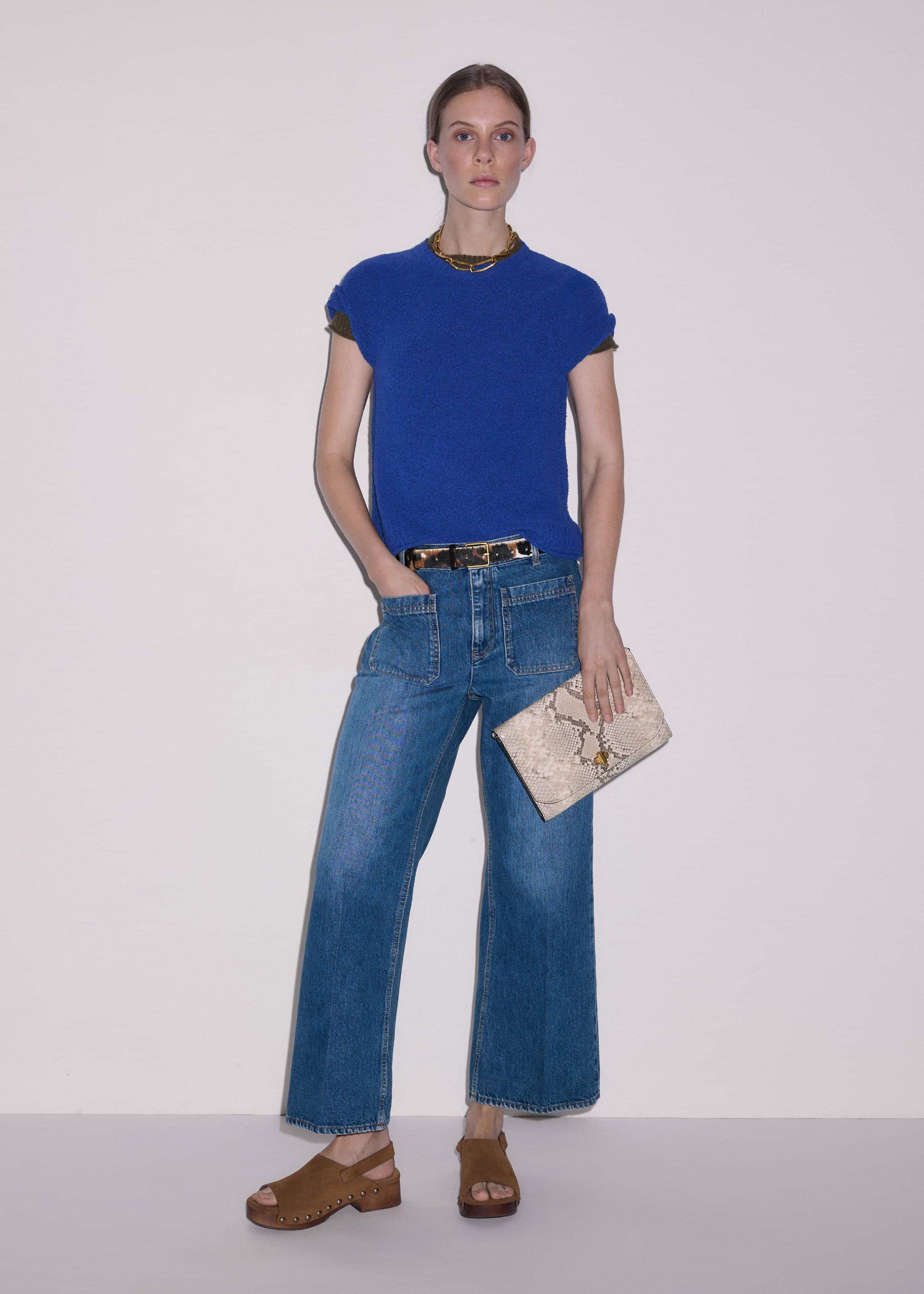 ME and EM Clothing Blue Leg Elongator Crop Jean