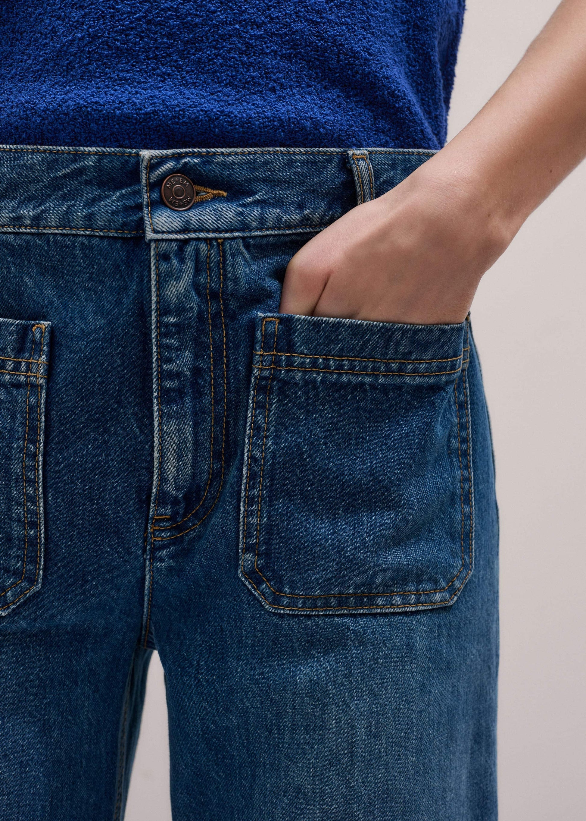 ME and EM Clothing Blue Leg Elongator Crop Jean