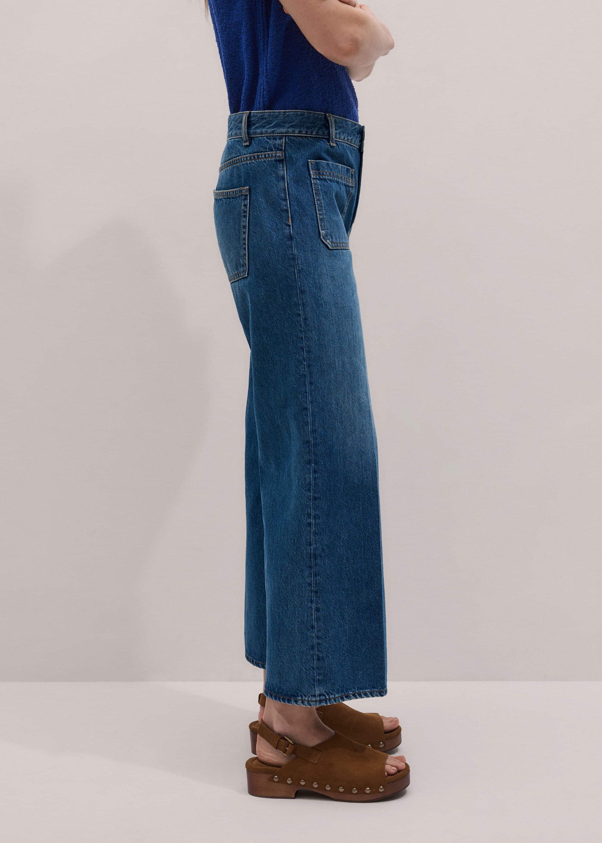 ME and EM Clothing Blue Leg Elongator Crop Jean