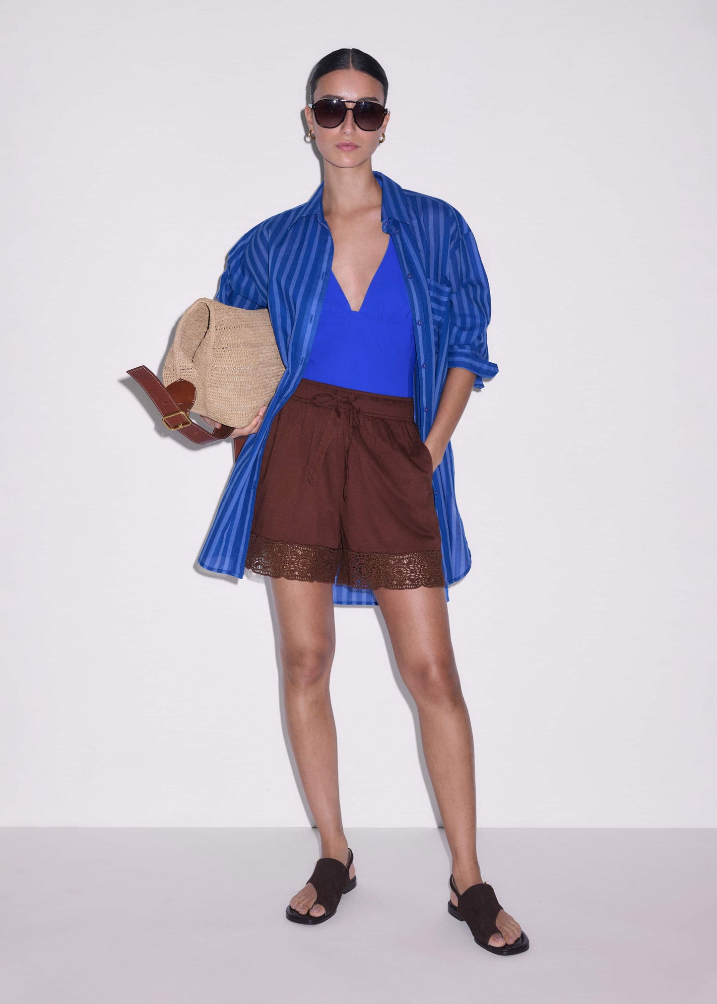 ME and EM Clothing Cinnamon Brown Crochet Trim Short