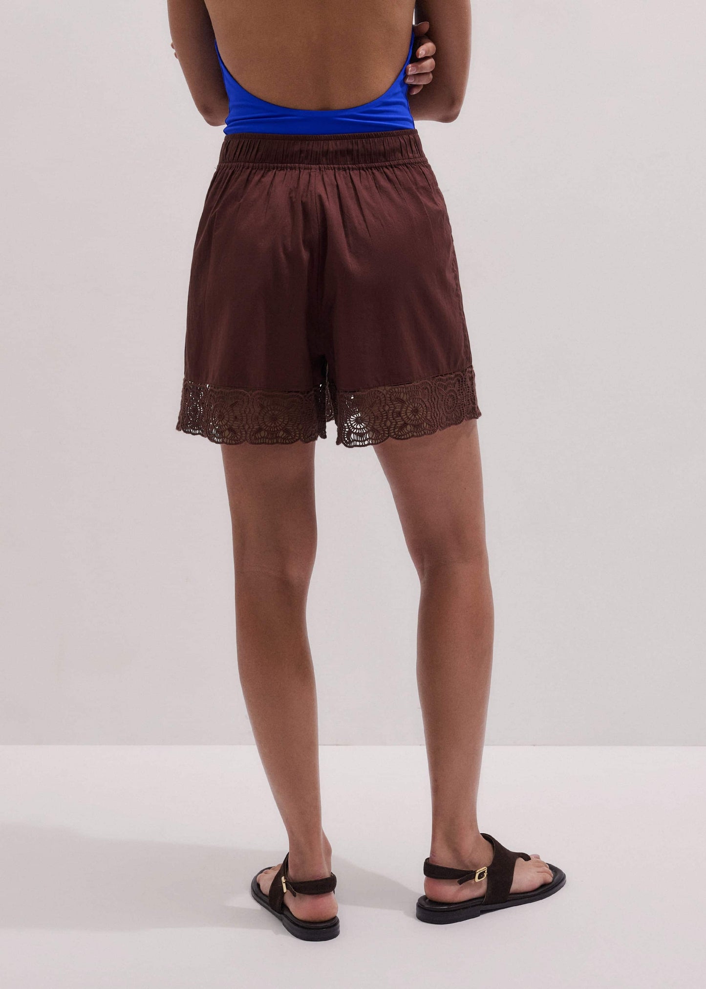 ME and EM Clothing Cinnamon Brown Crochet Trim Short