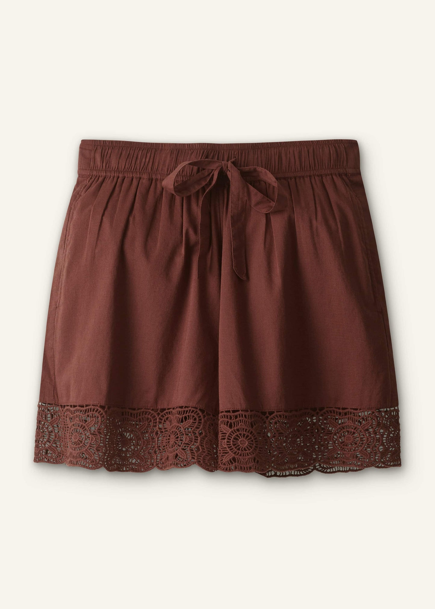 ME and EM Clothing Cinnamon Brown Crochet Trim Short