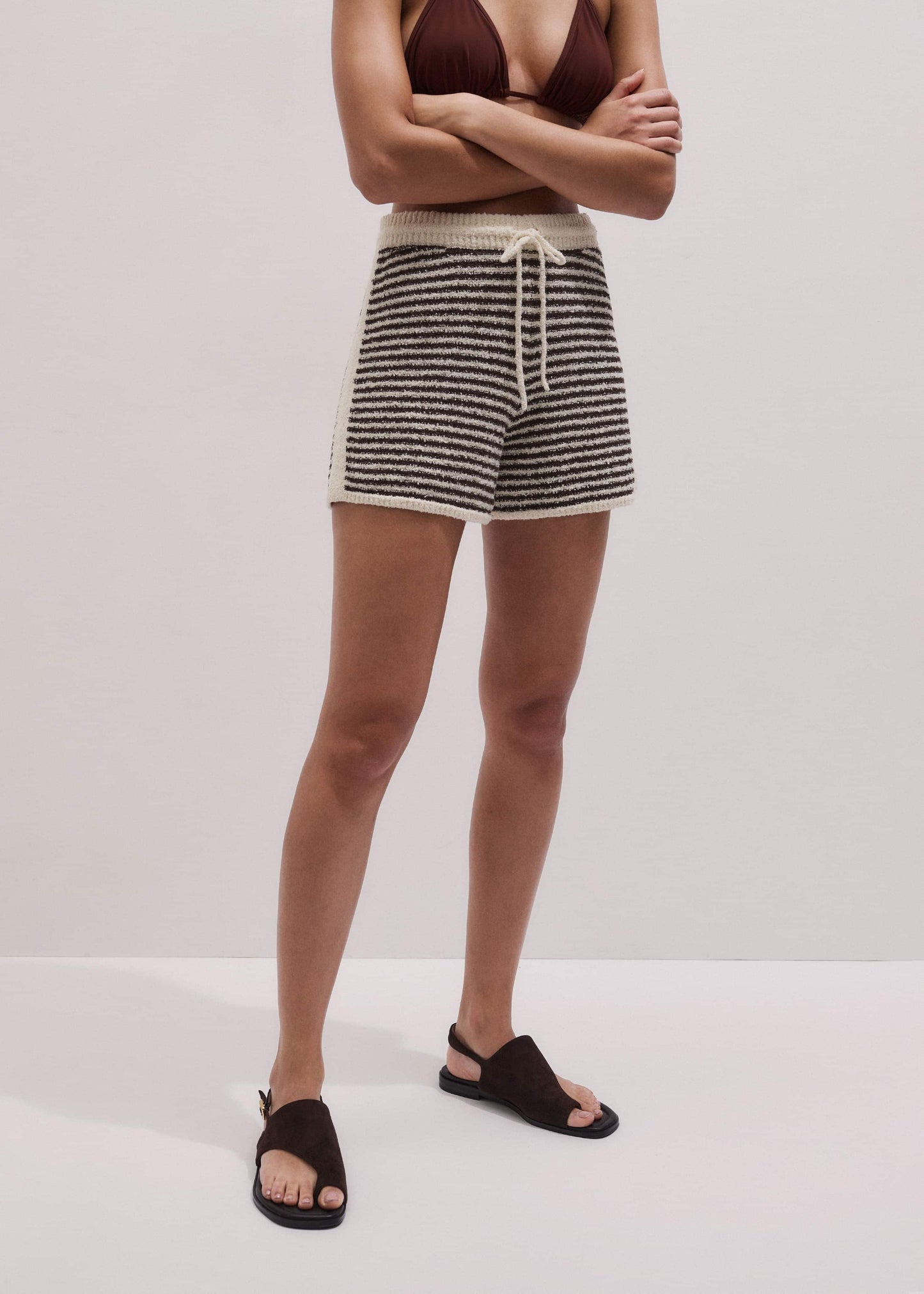 ME and EM Clothing Cream Stripe Drawstring Short