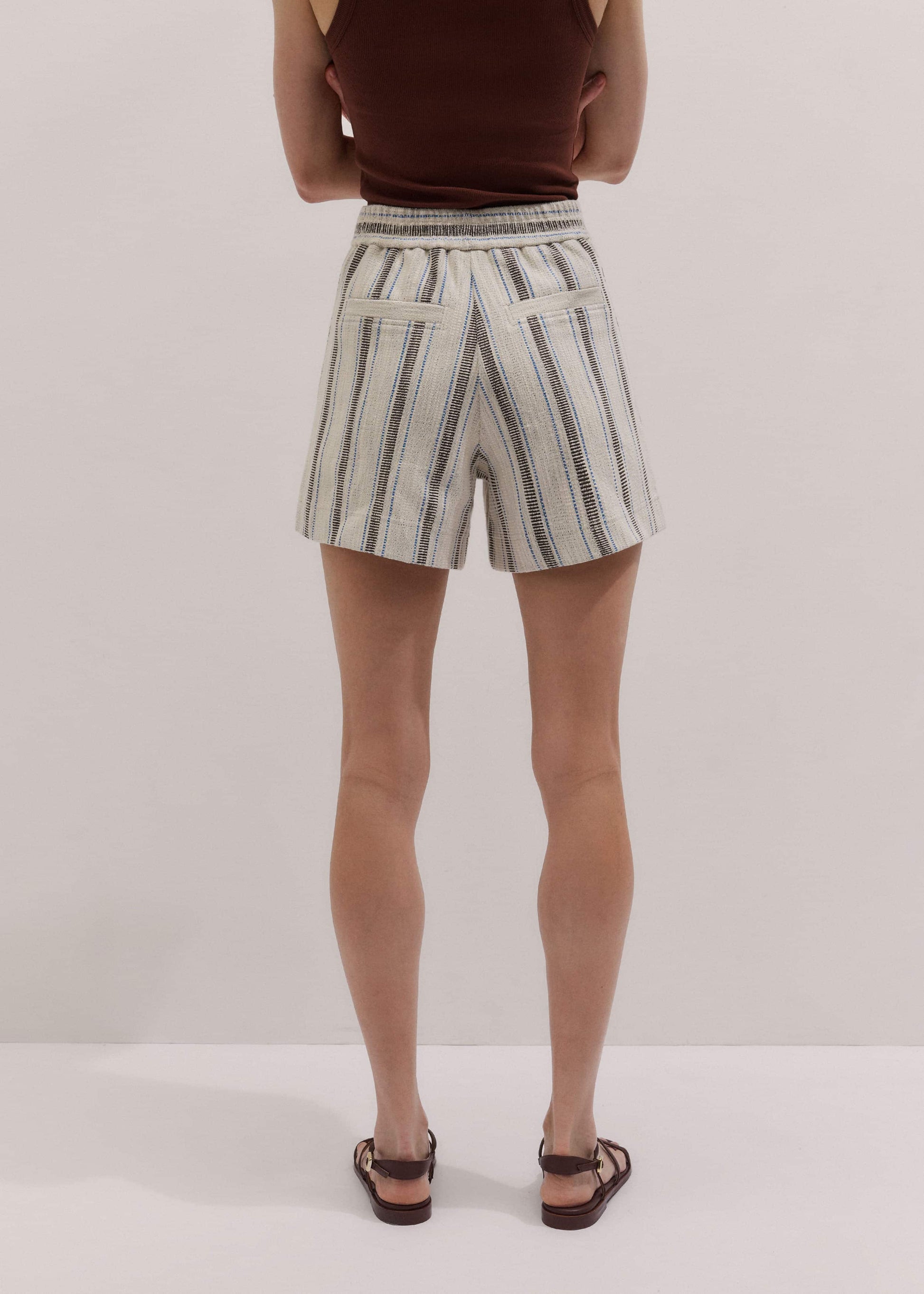 ME and EM Clothing Cream Stripe Short