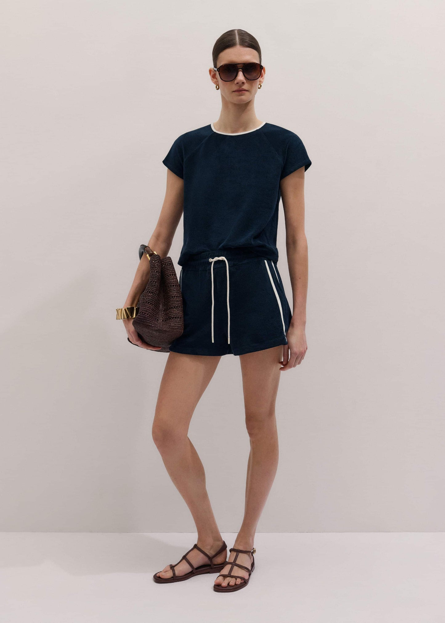 ME and EM Clothing Navy Rib Trim Track Short