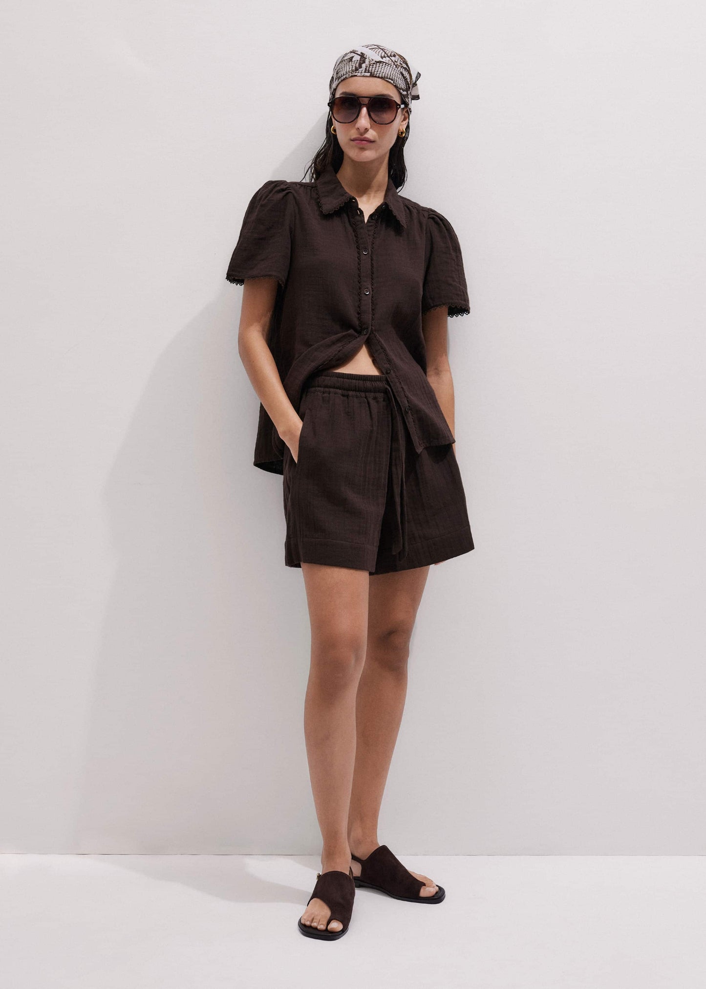 ME and EM Clothing Brown Cheesecloth Summer Short