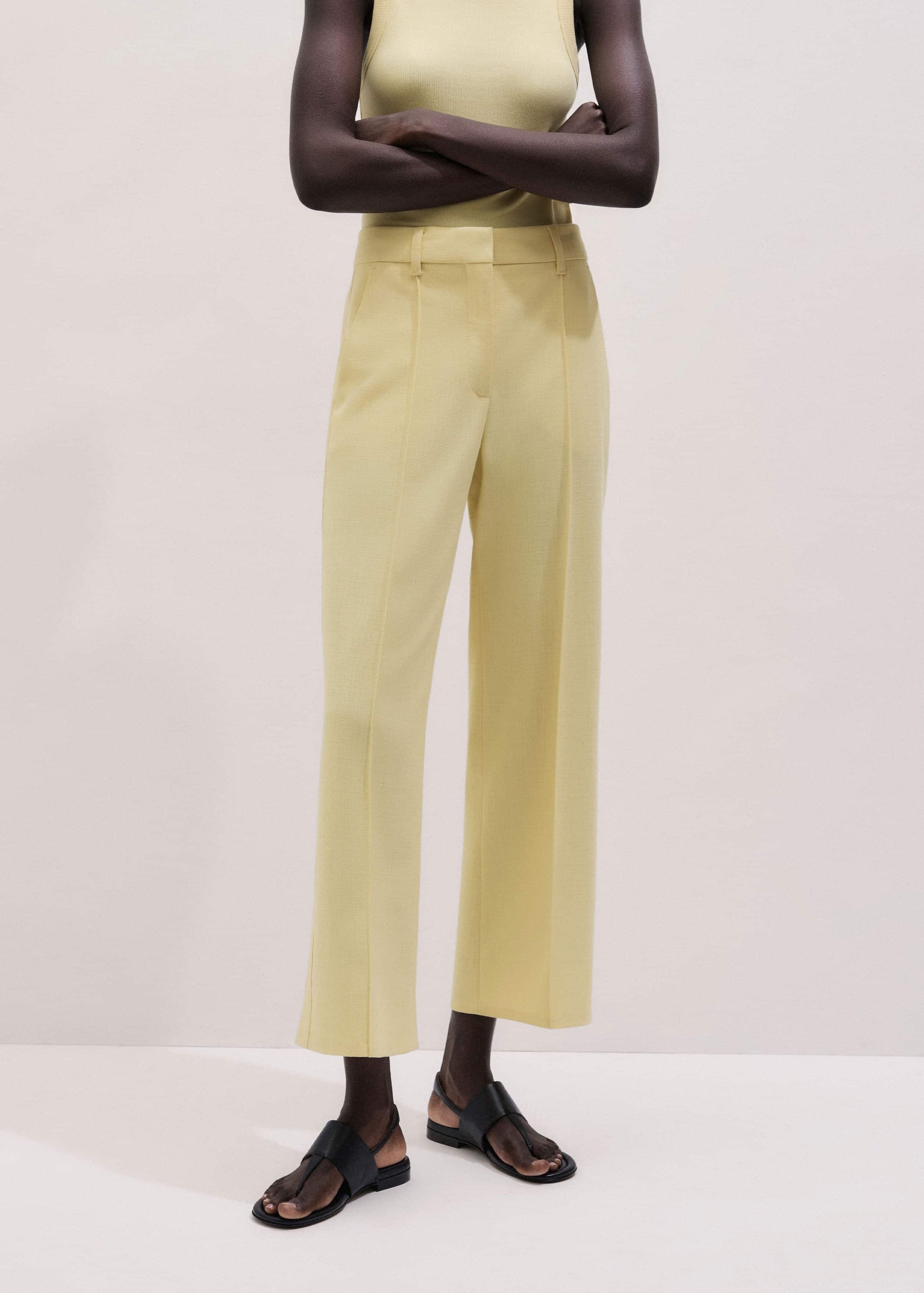ME and EM Clothing Yellow Tailored Straight Crop Pant