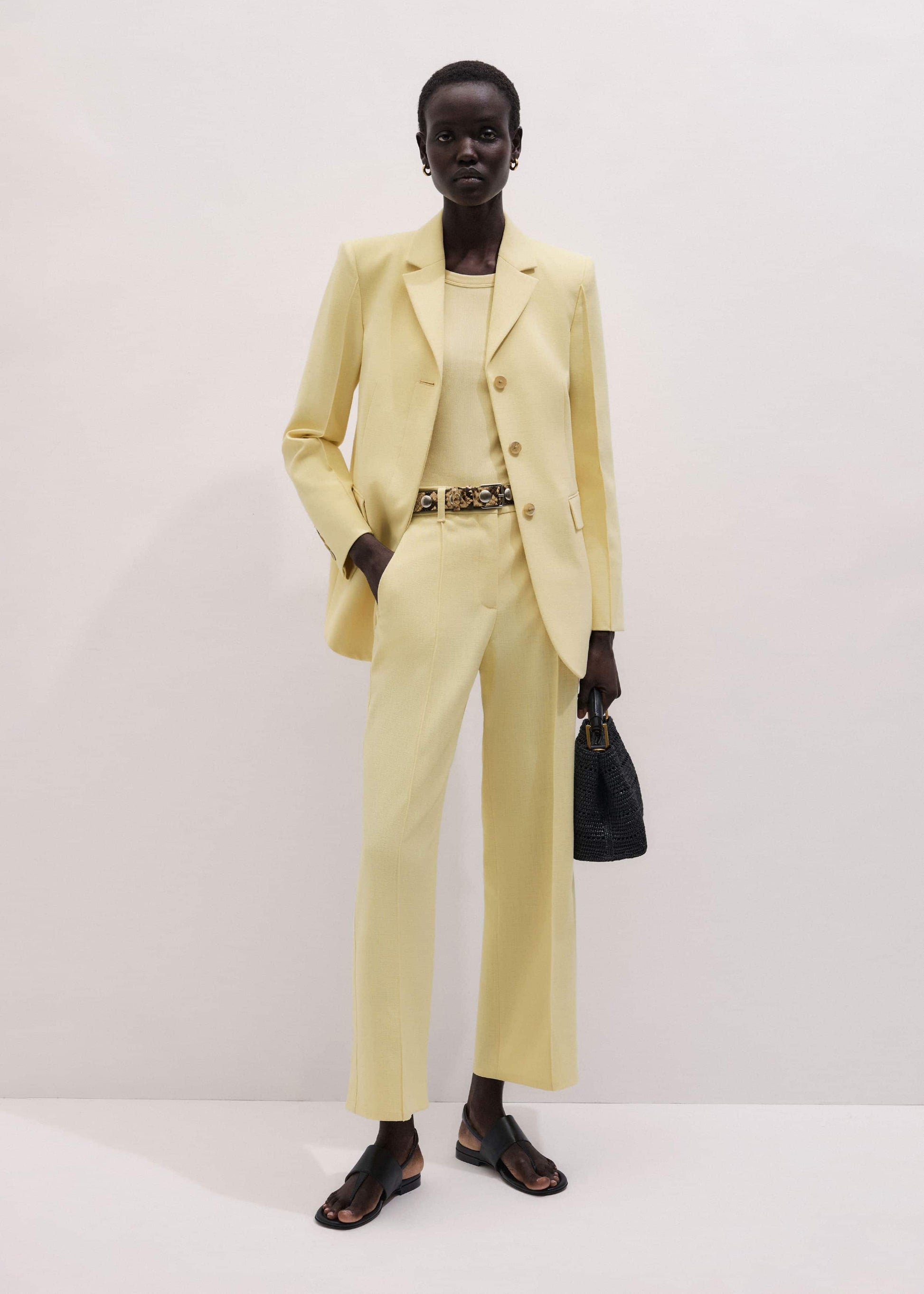 ME and EM Clothing Yellow Tailored Straight Crop Pant