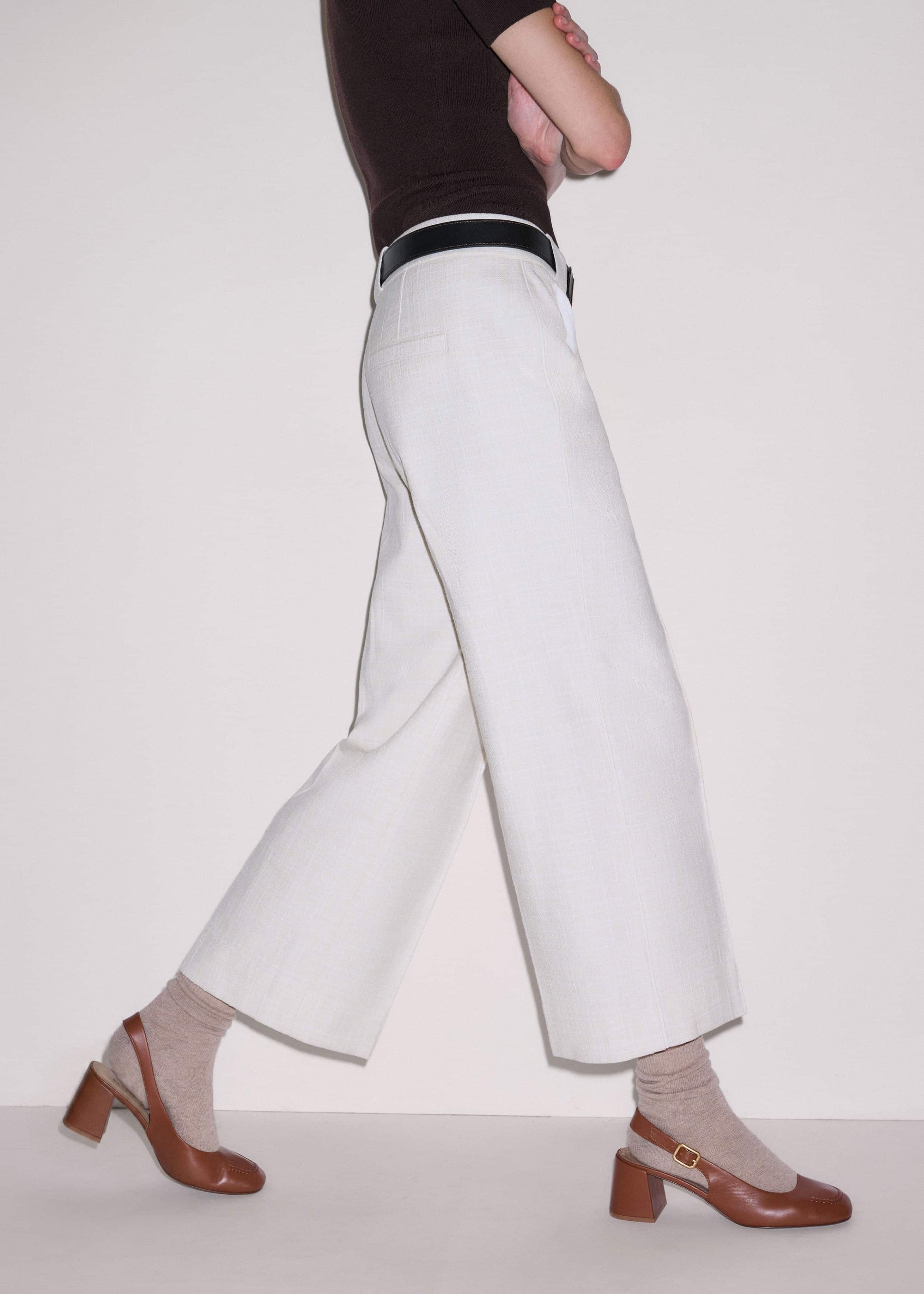 ME and EM Clothing Ivory Textured Straight Crop Pant