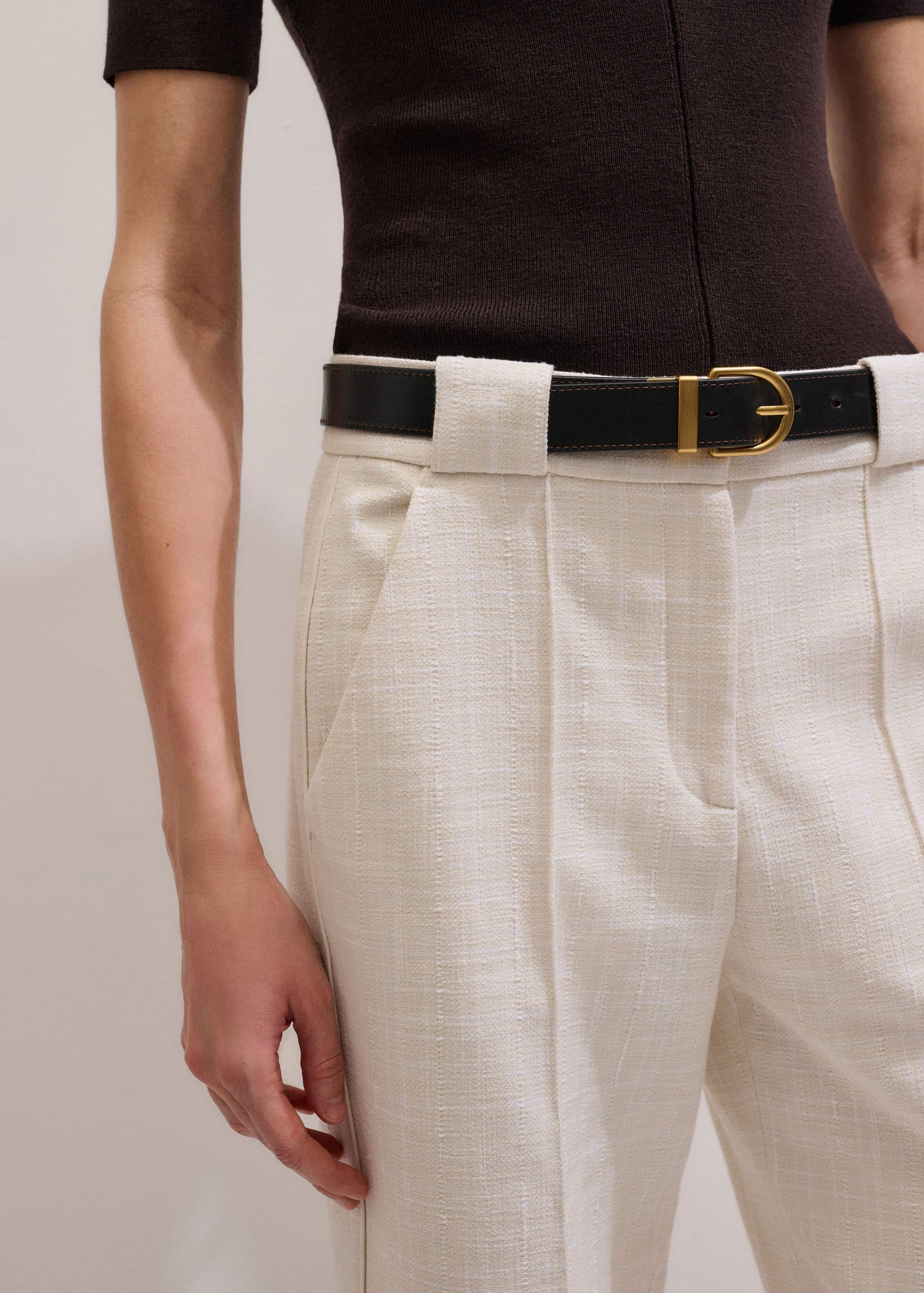 ME and EM Clothing Ivory Textured Straight Crop Pant