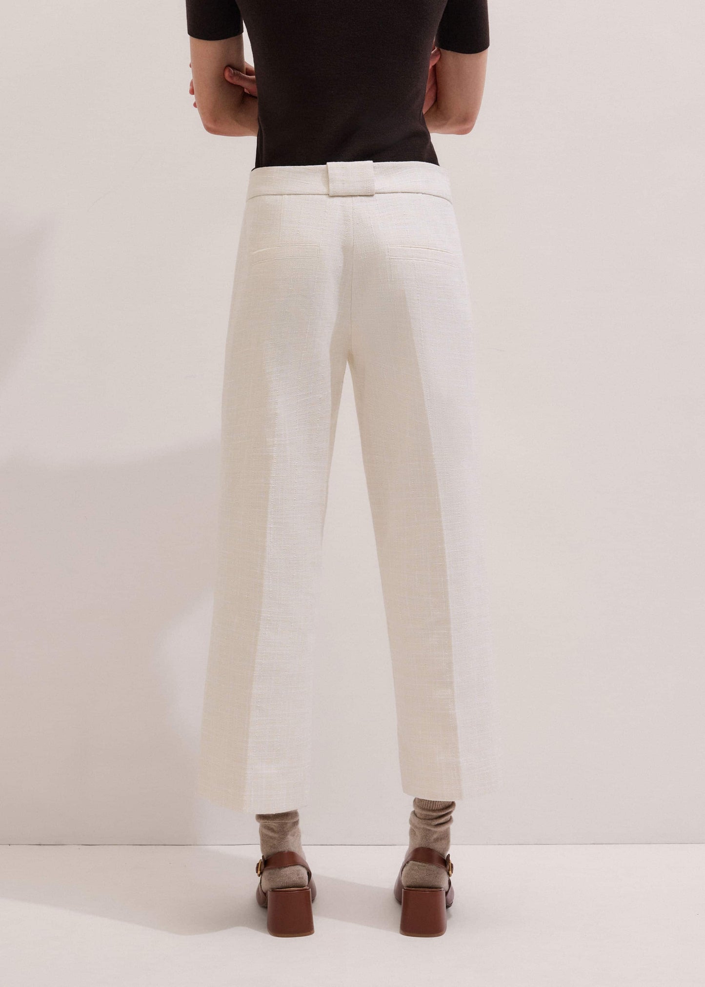 ME and EM Clothing Ivory Textured Straight Crop Pant