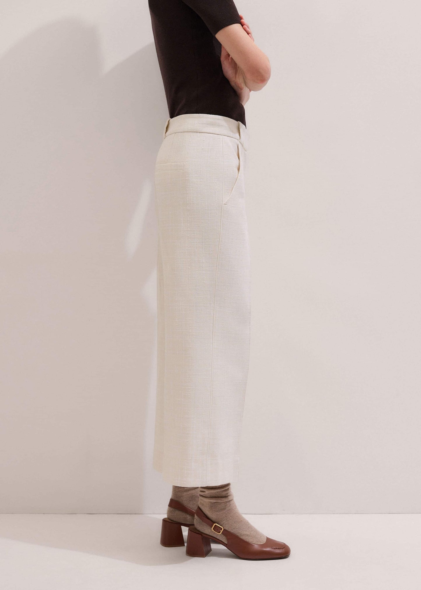 ME and EM Clothing Ivory Textured Straight Crop Pant