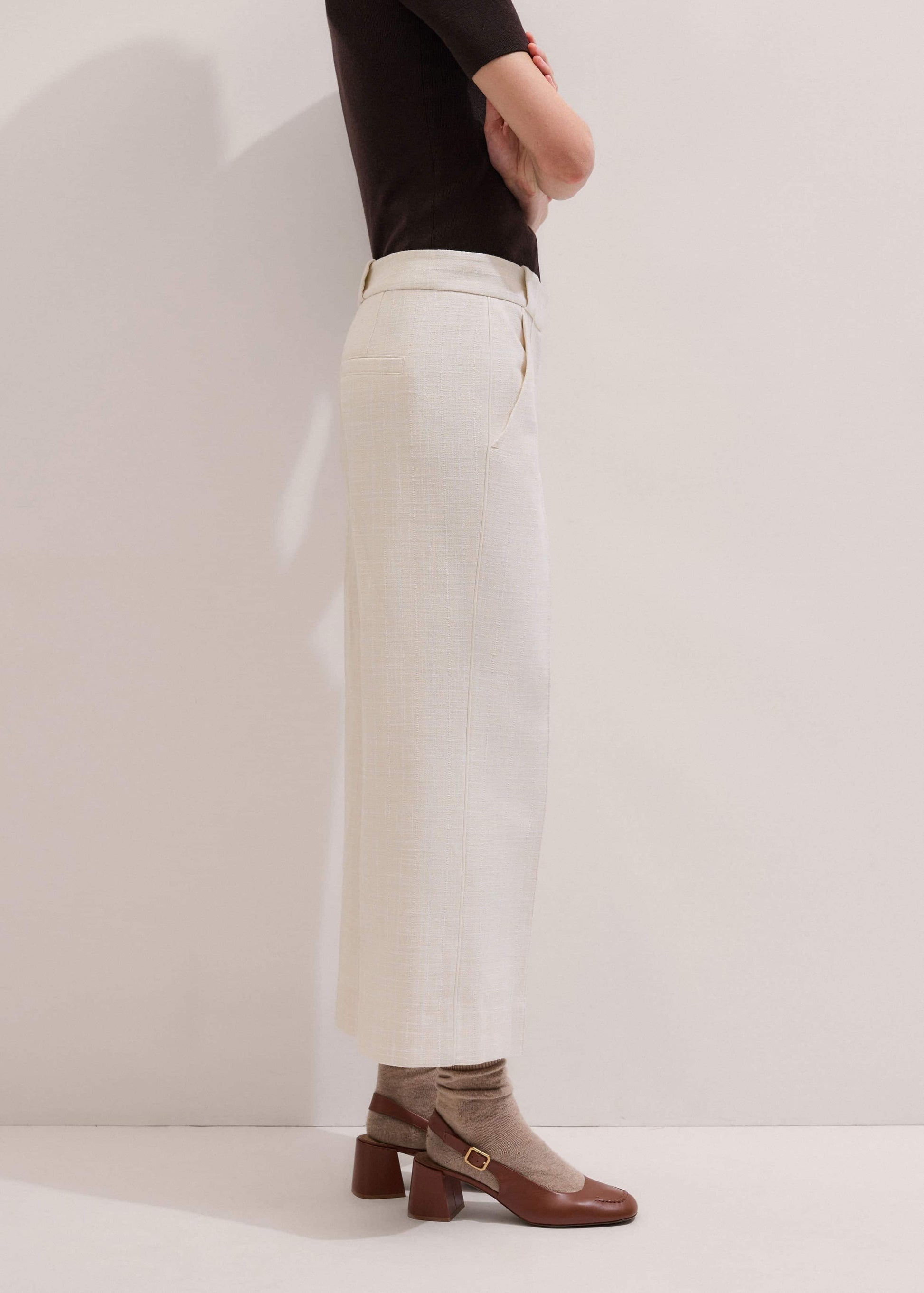 ME and EM Clothing Ivory Textured Straight Crop Pant