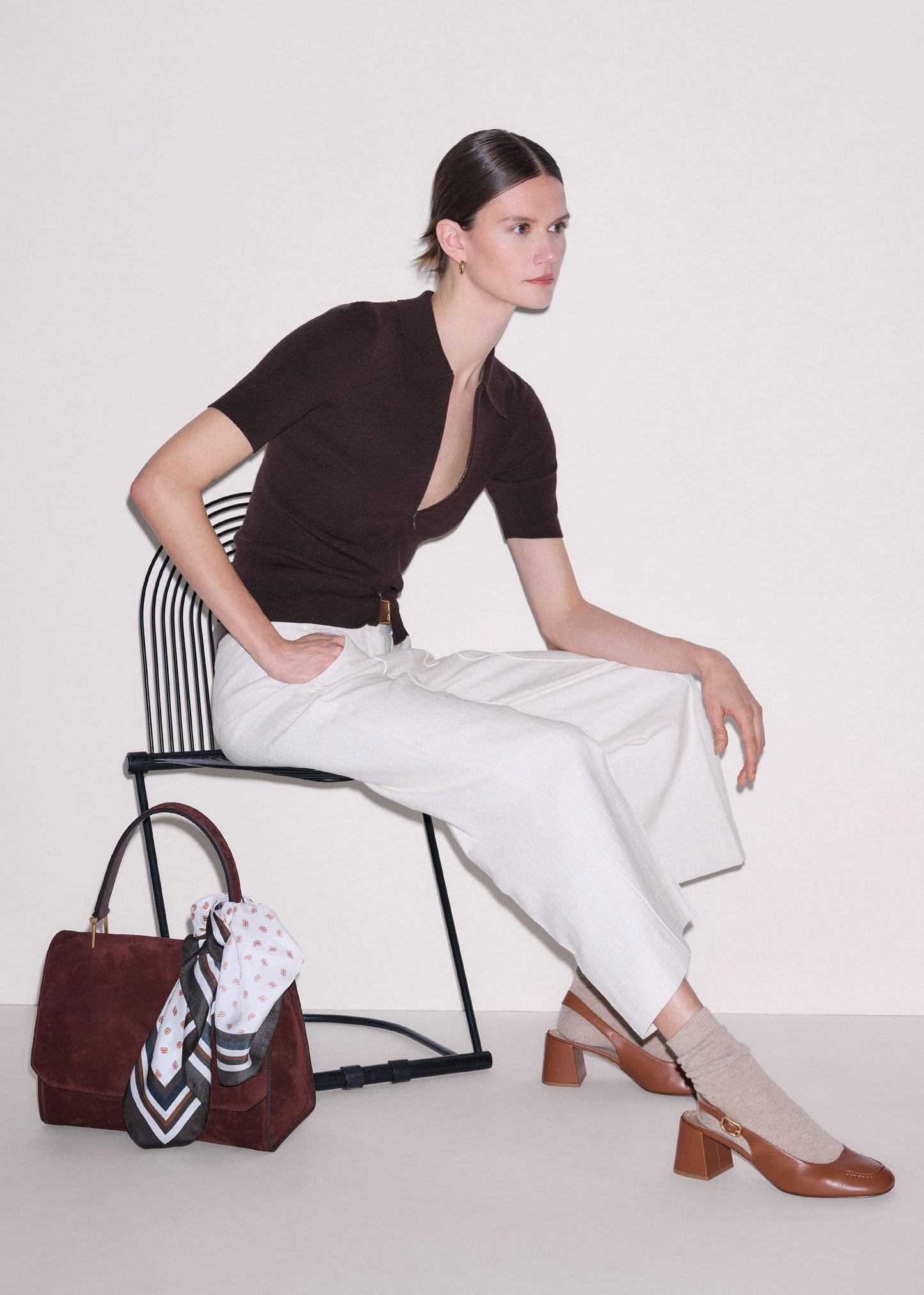 ME and EM Clothing Ivory Textured Straight Crop Pant