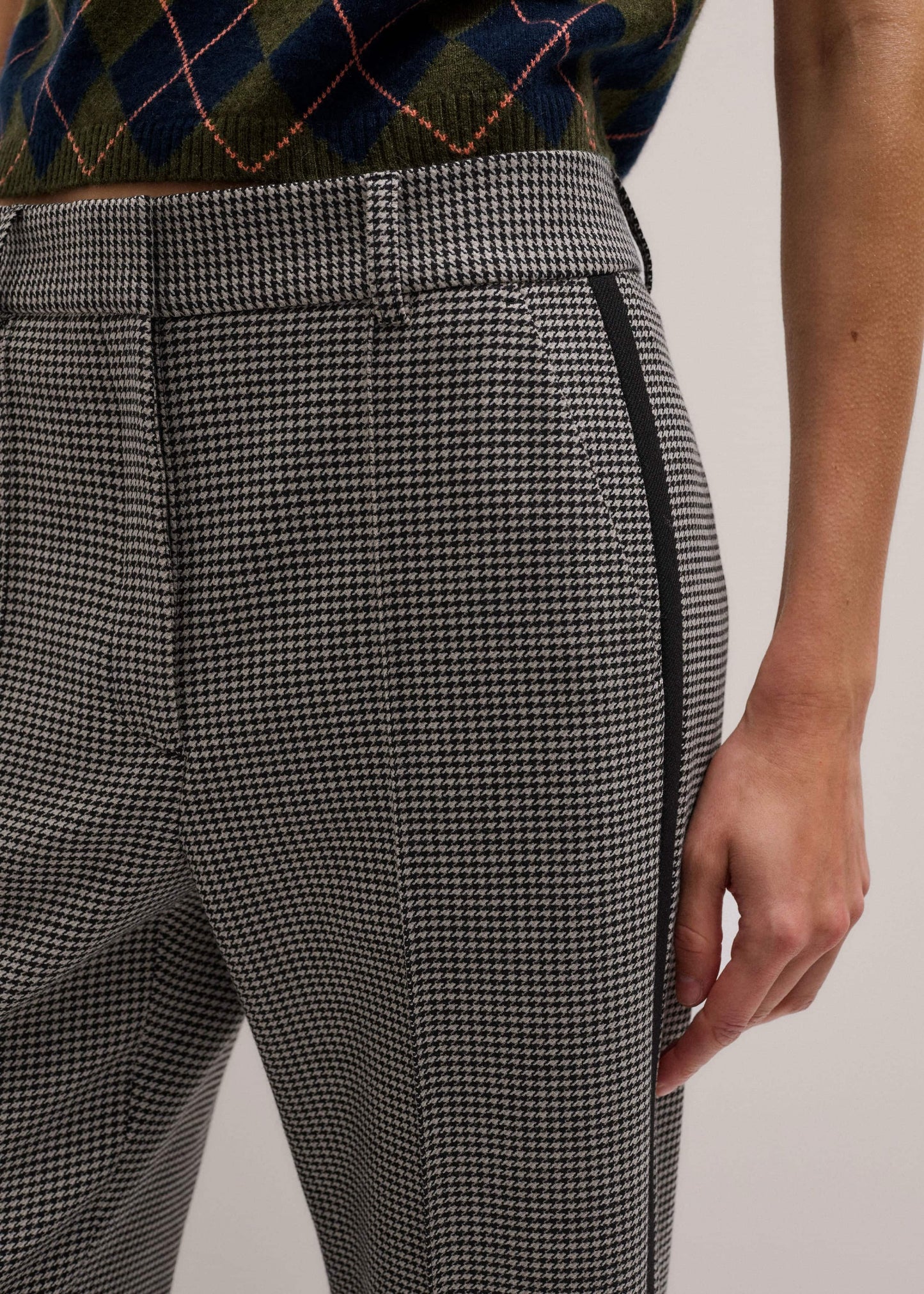 ME and EM Clothing Ivory Houndstooth Straight Crop Trouser