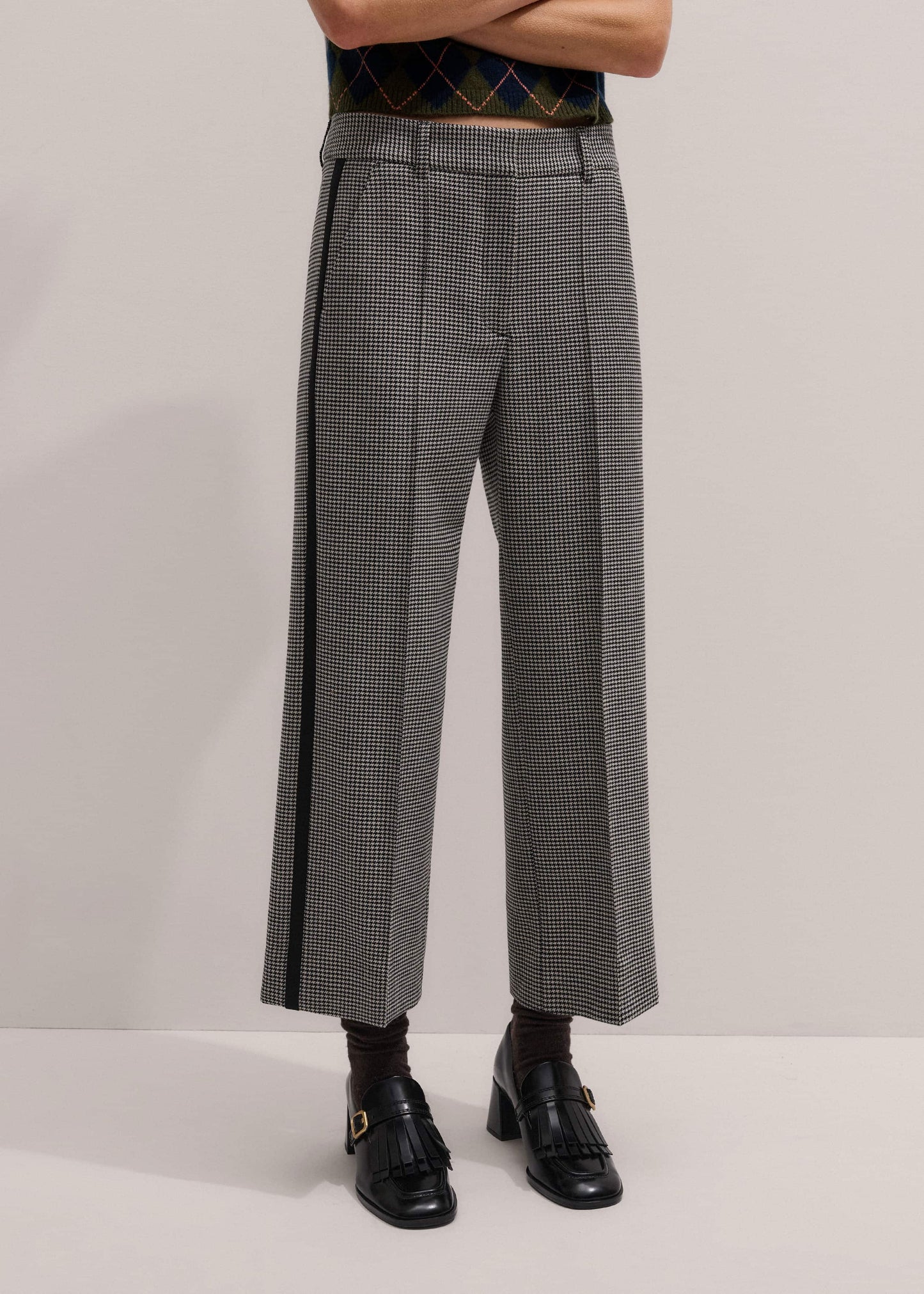 ME and EM Clothing Ivory Houndstooth Straight Crop Trouser