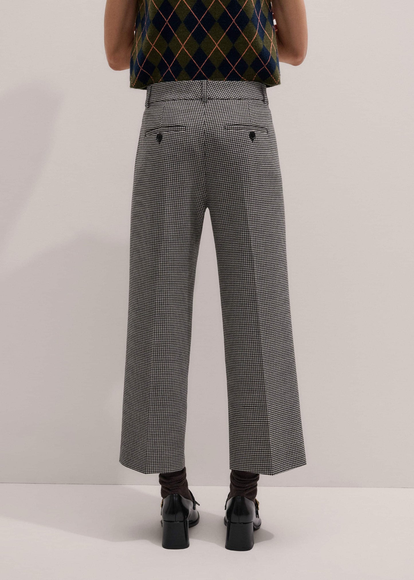 ME and EM Clothing Ivory Houndstooth Straight Crop Trouser