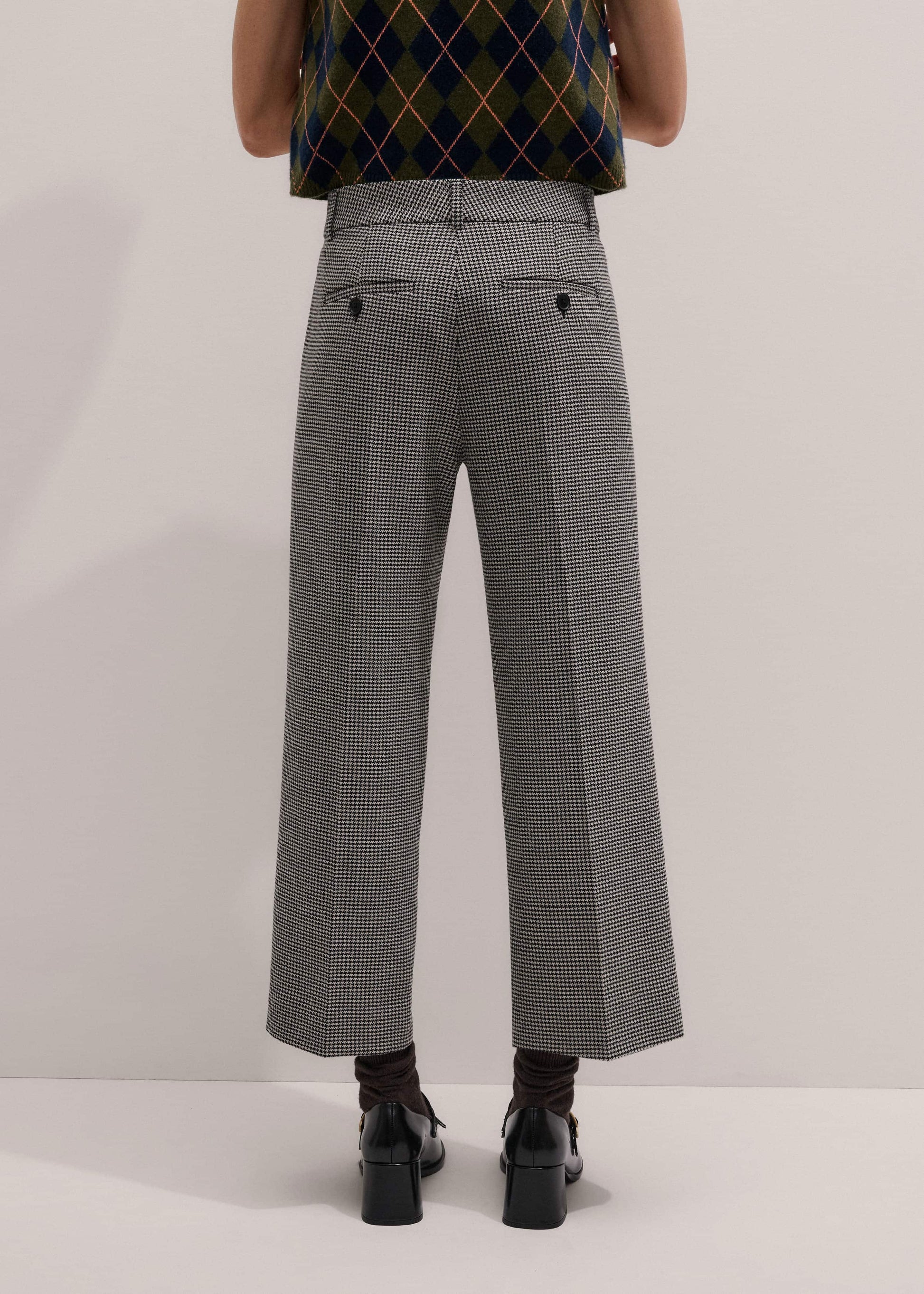 ME and EM Clothing Ivory Houndstooth Straight Crop Trouser