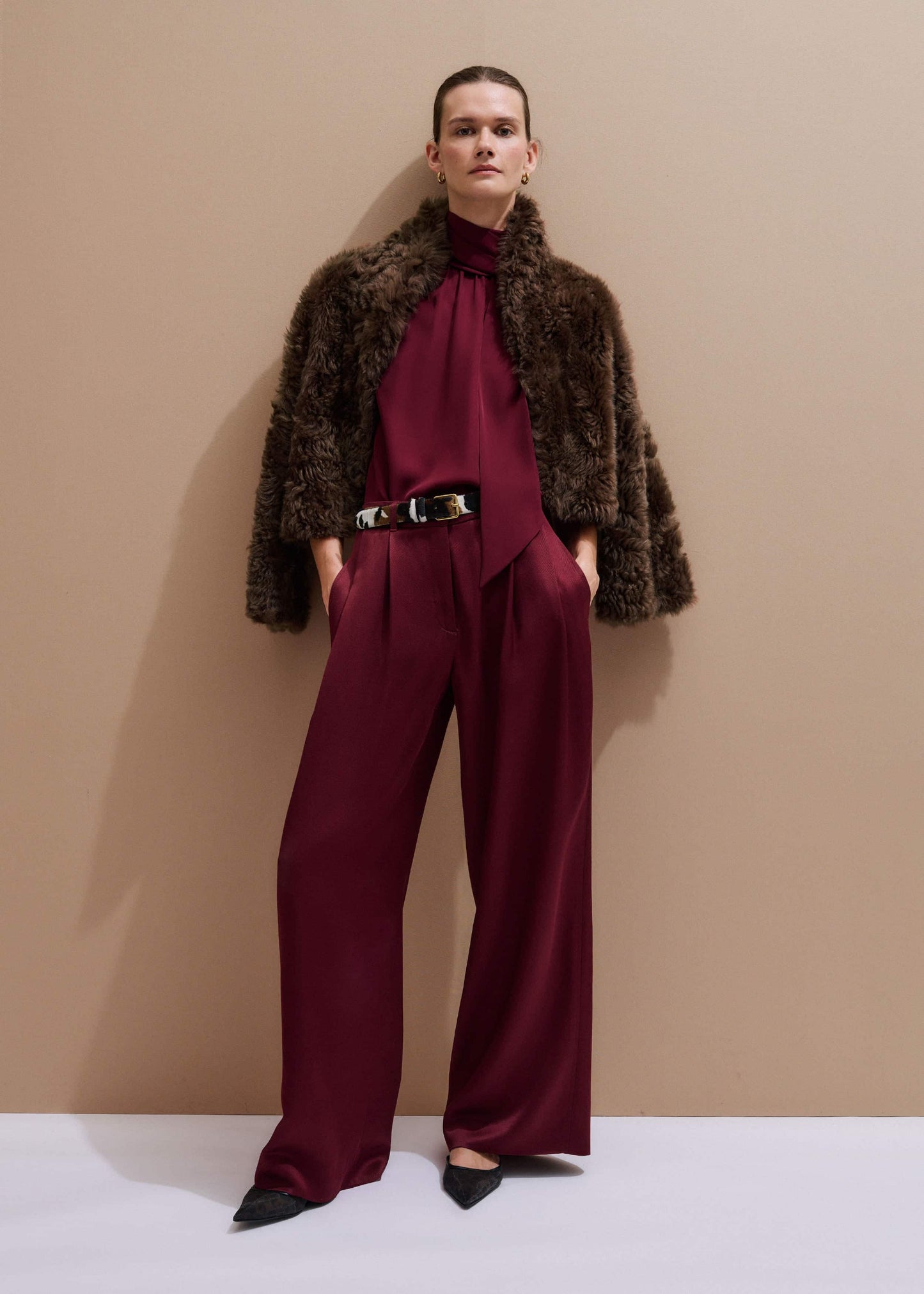 ME and EM Clothing Red Wool Event Ready Pleat Straight-Leg Pant