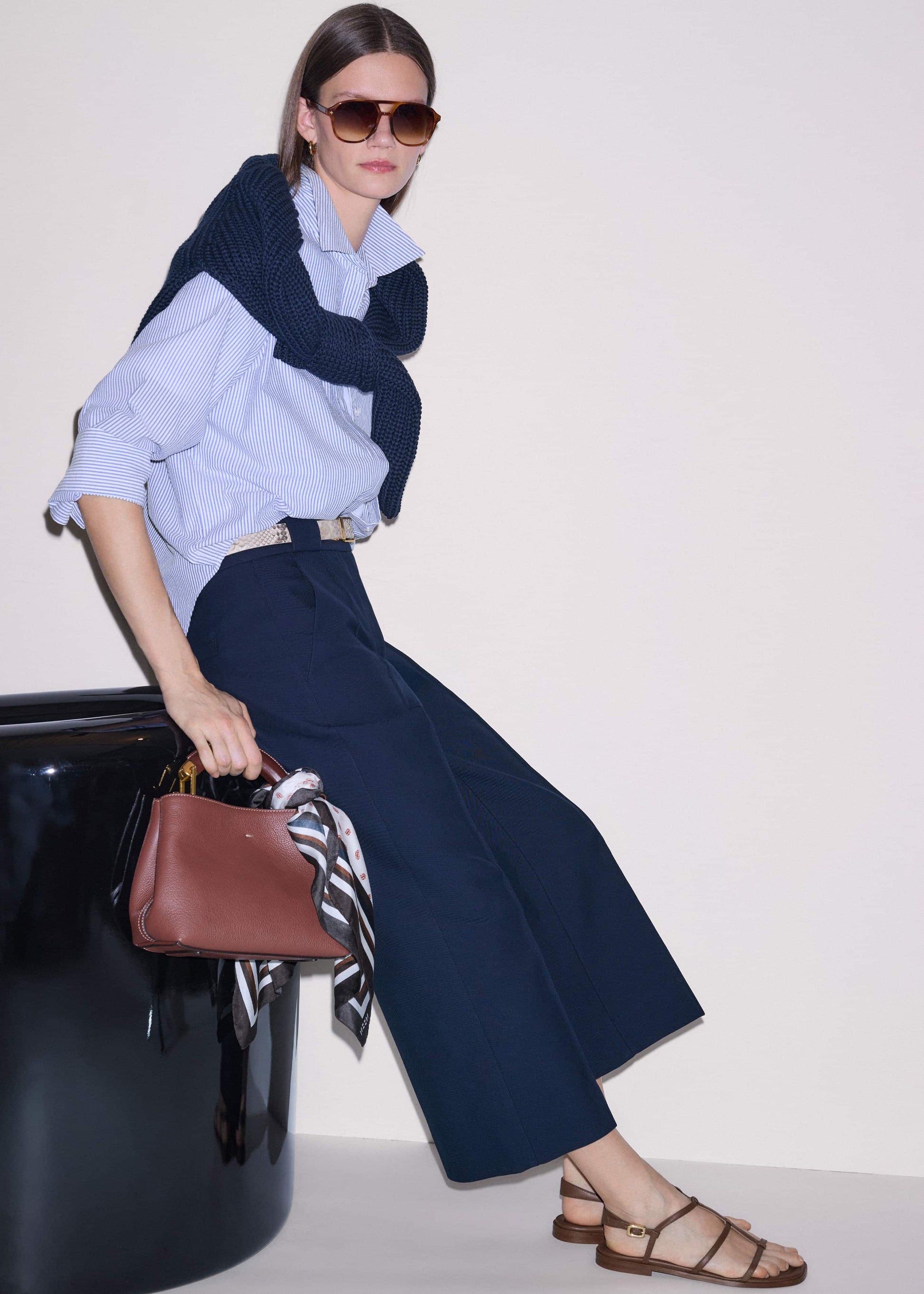 ME and EM Clothing Navy Straight Crop Pant