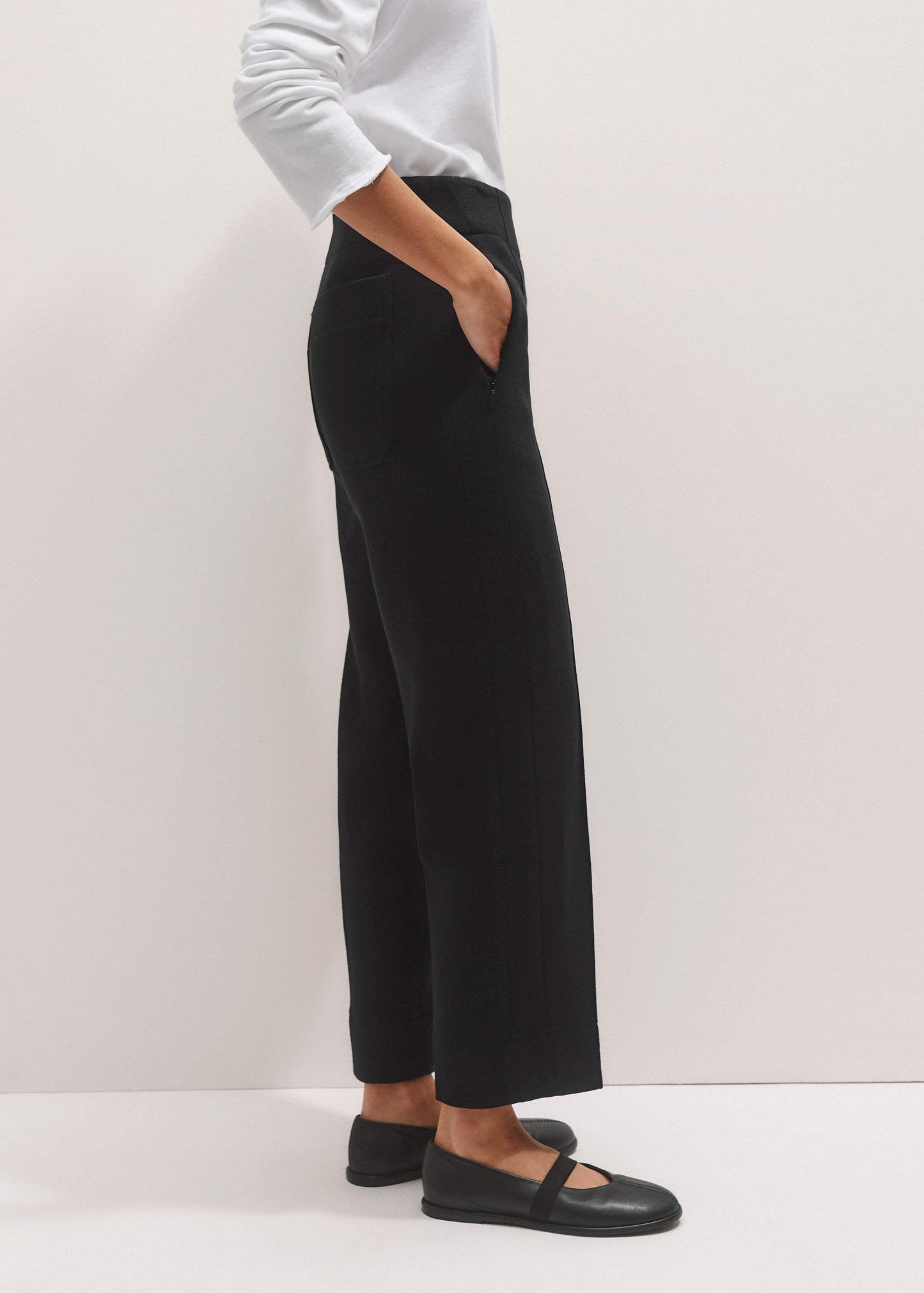 ME and EM Clothing Black Wool-Blend Travel Tailoring Slim Crop Pant