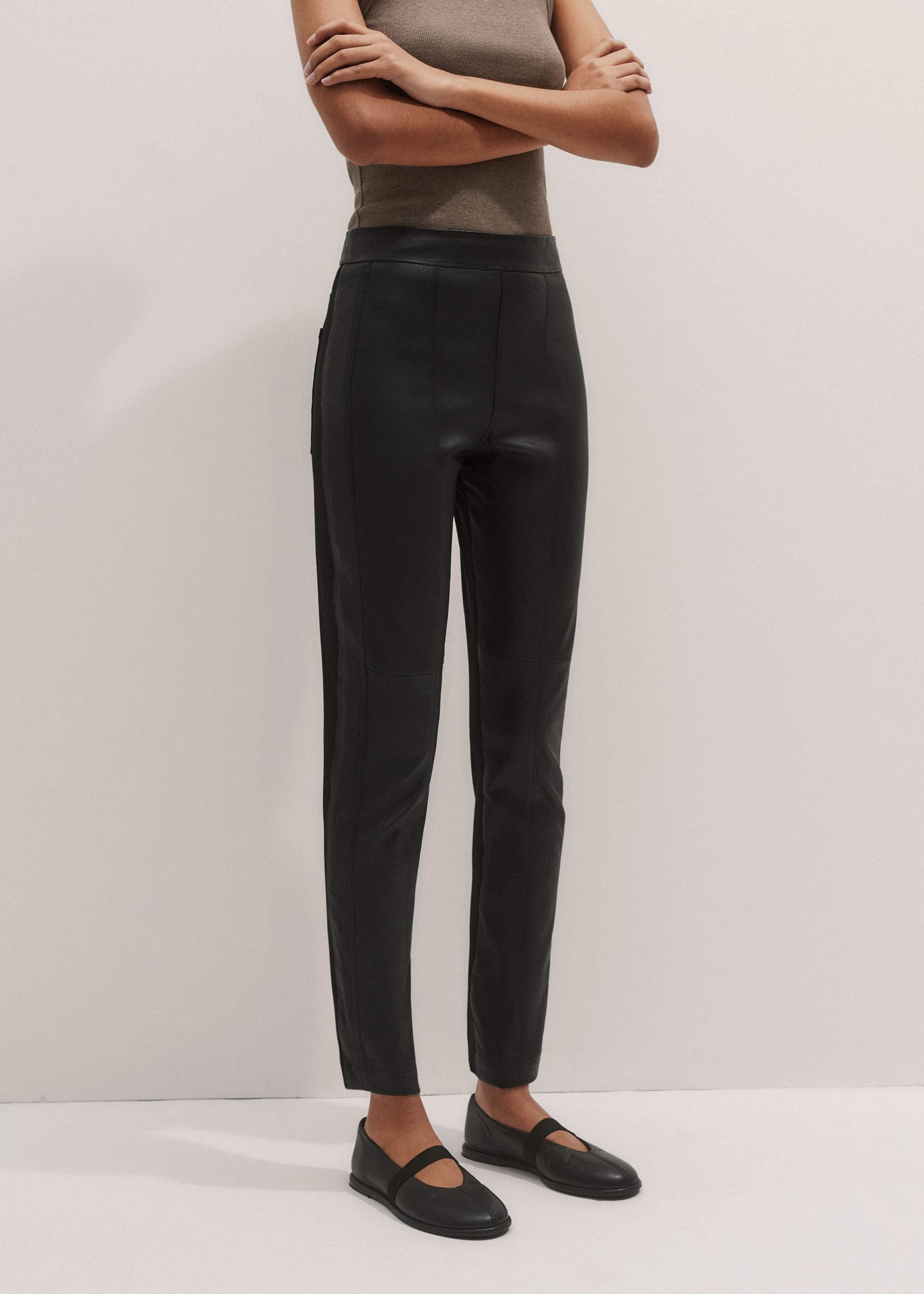 ME and EM Clothing Women’s Black High Stretch Leather Mix Legging