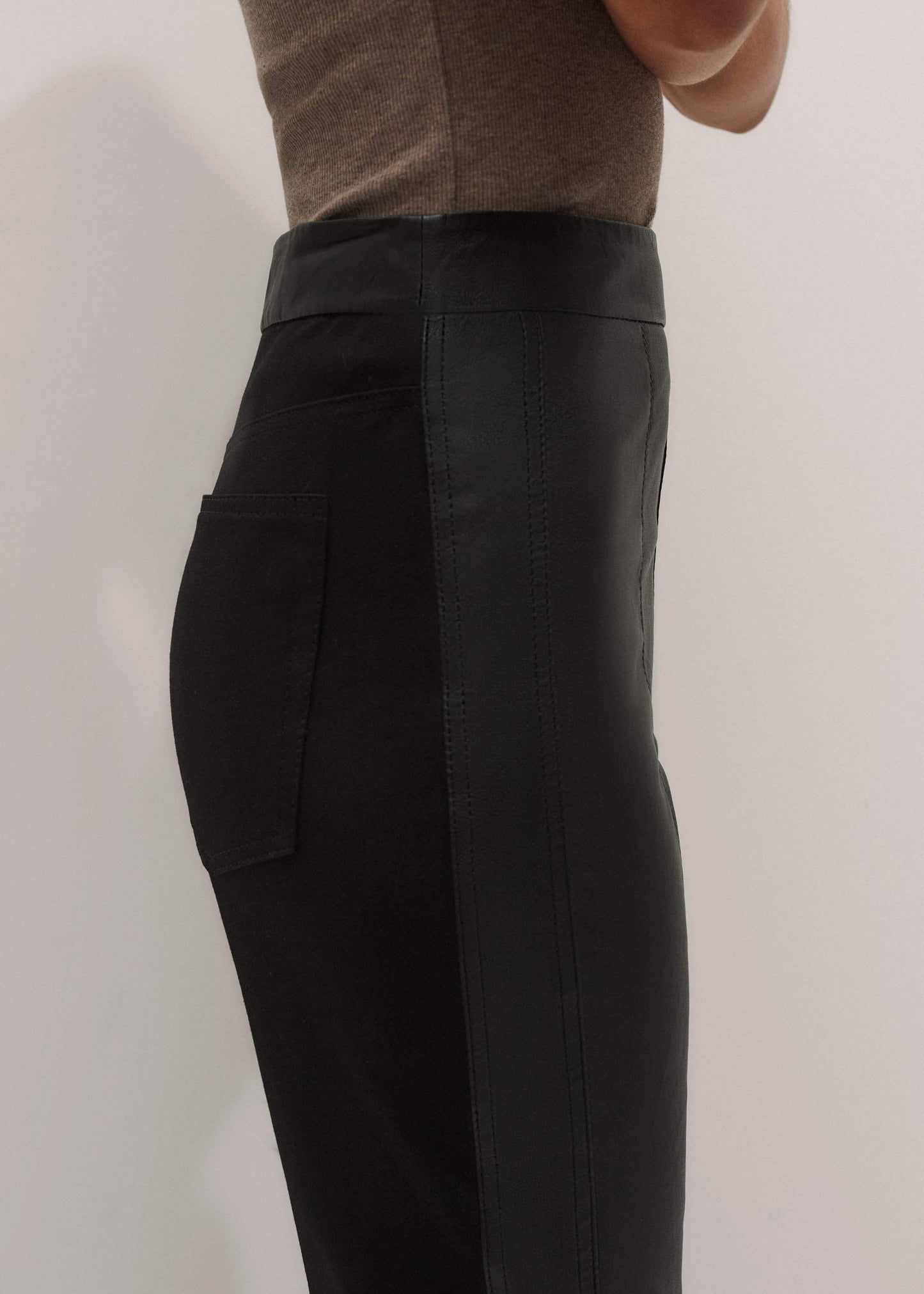 ME and EM Clothing Women’s Black High Stretch Leather Mix Legging