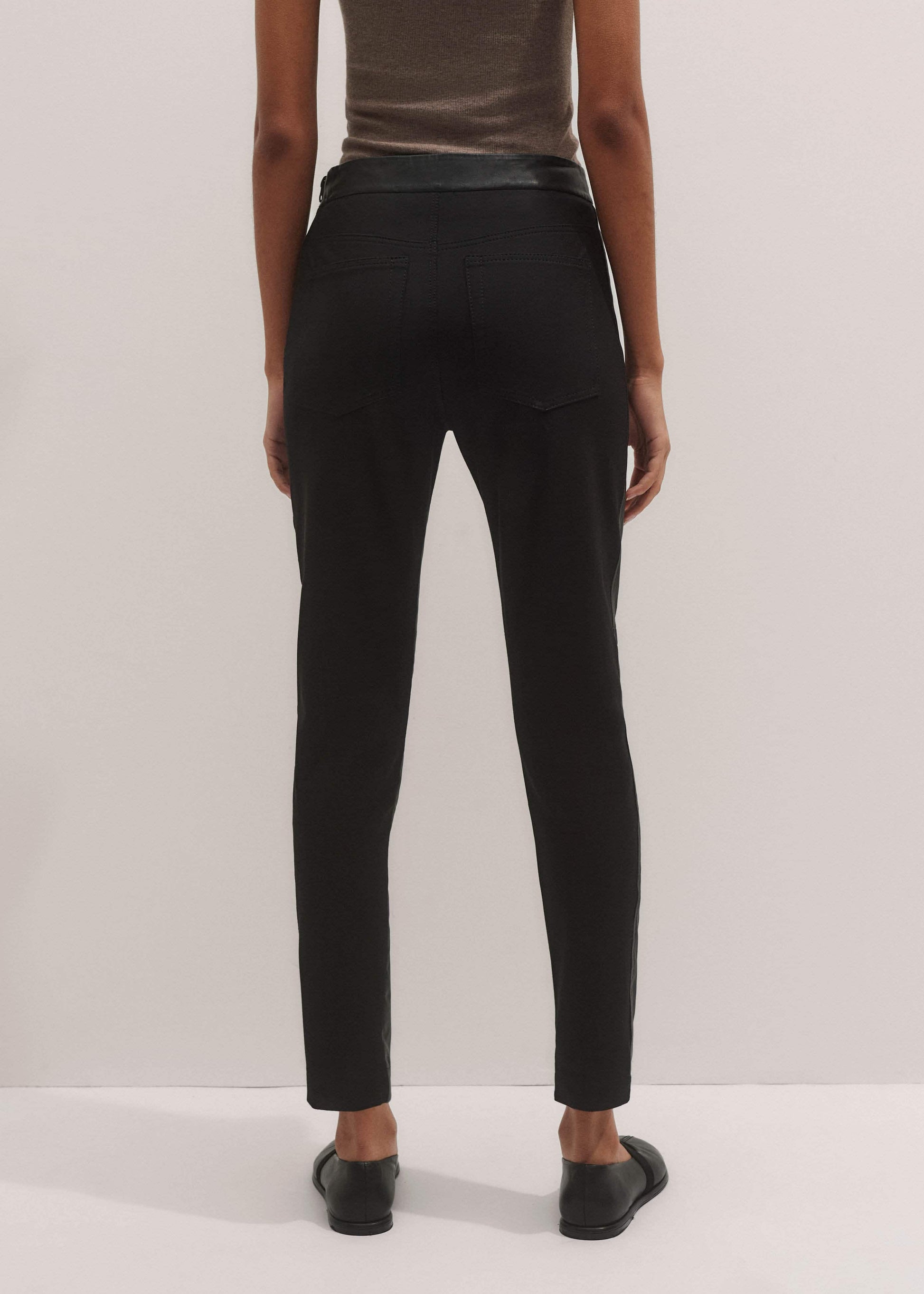 ME and EM Clothing Women’s Black High Stretch Leather Mix Legging