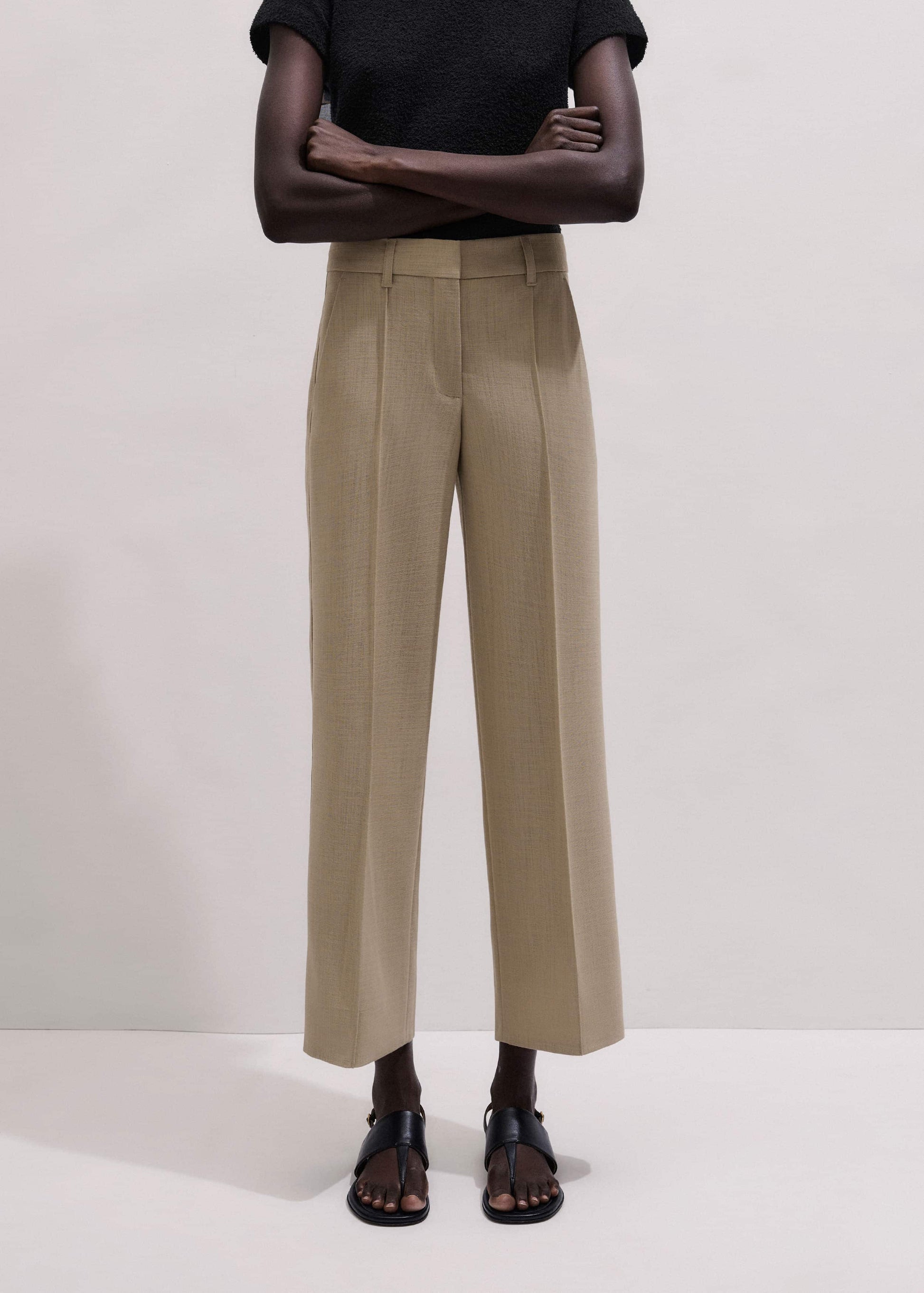 ME and EM Clothing Sand Tailored Straight Crop Pant