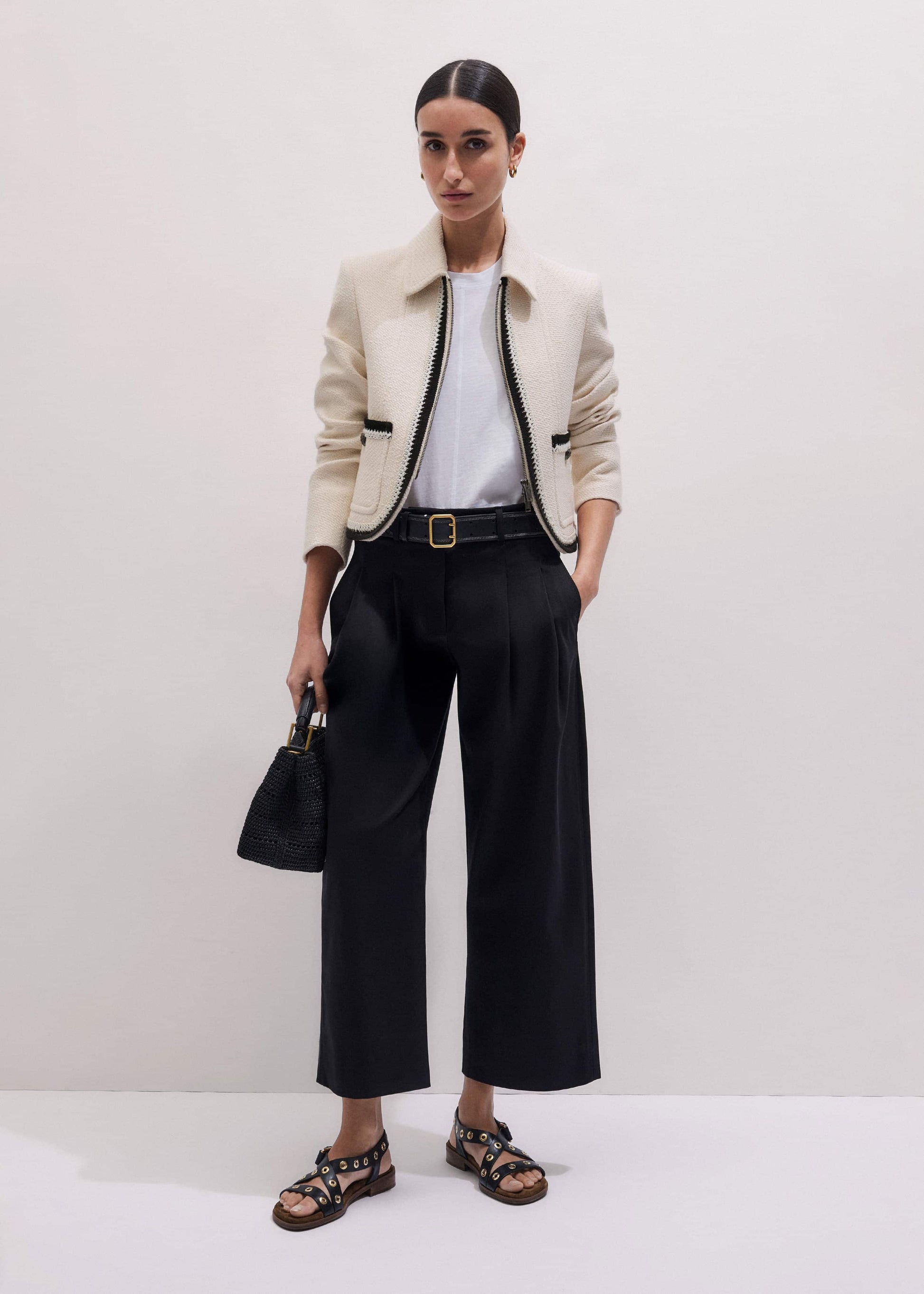 ME and EM Clothing Black Straight Crop Pleat Front Pant