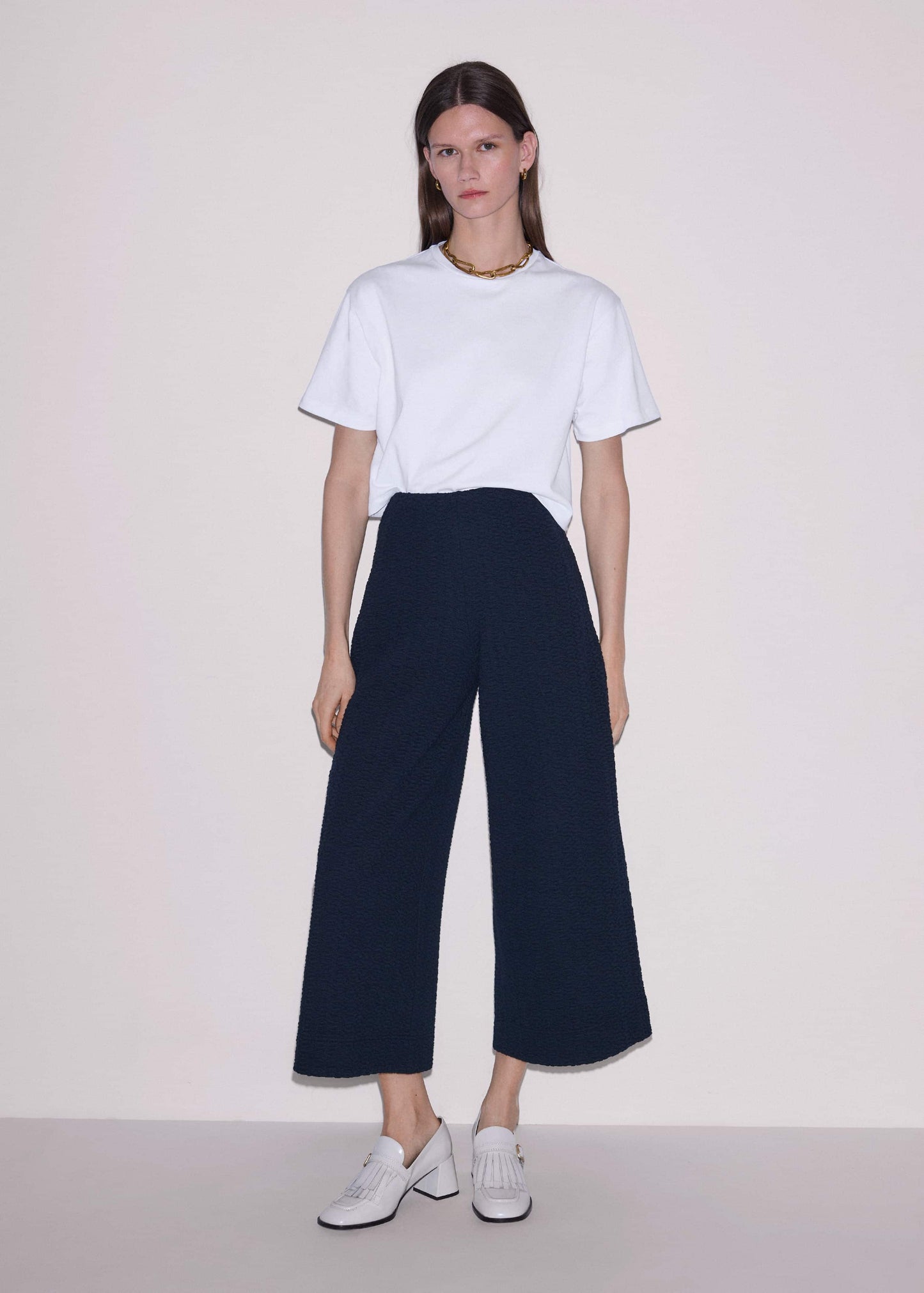 ME and EM Clothing Navy Curling Cross Jacquard Cropped Pant