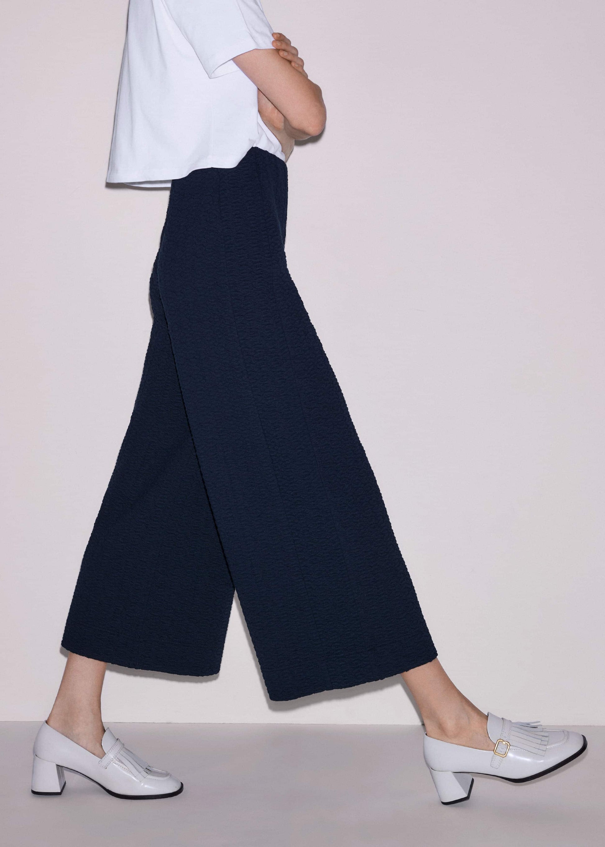 ME and EM Clothing Navy Curling Cross Jacquard Cropped Pant