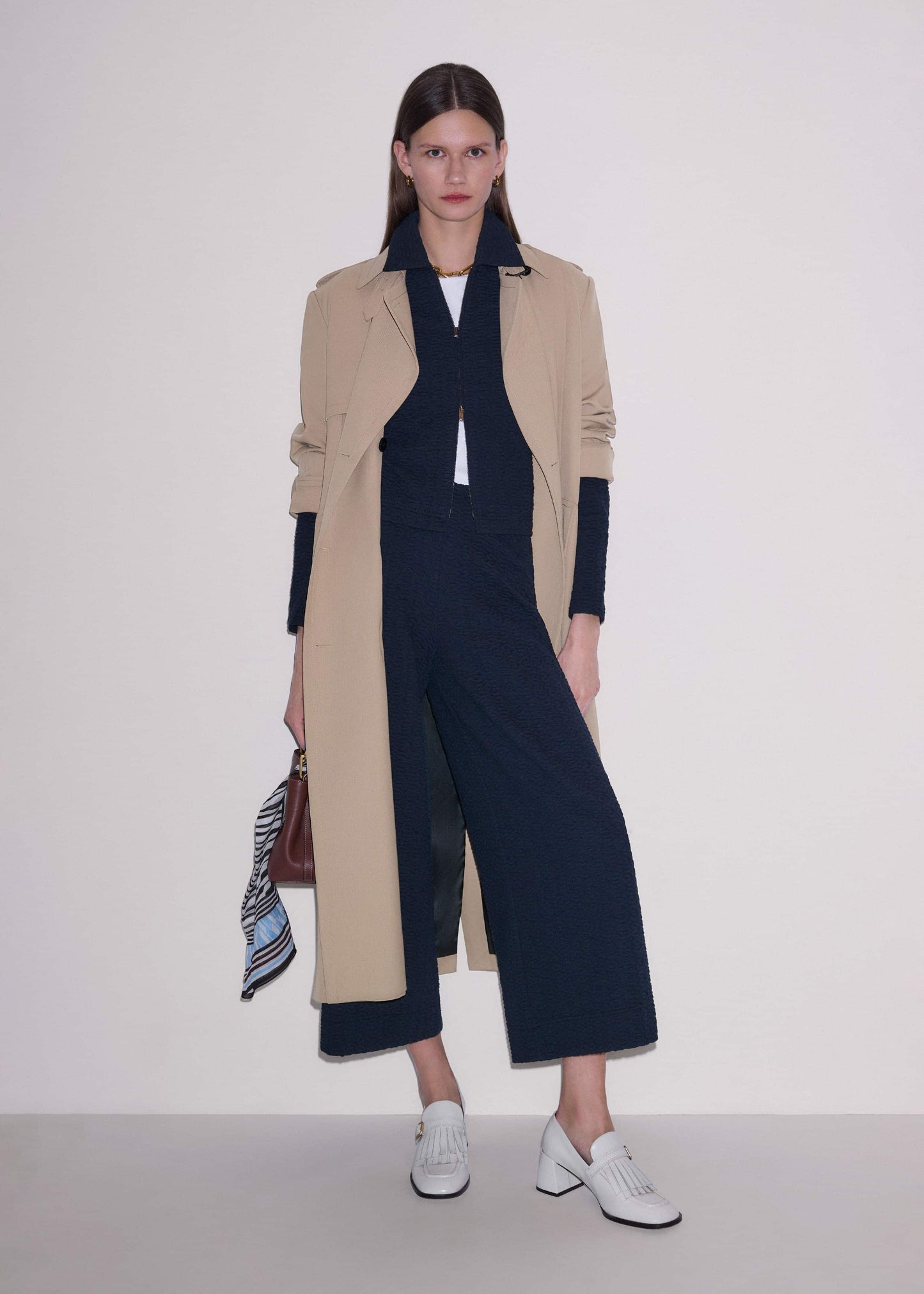 ME and EM Clothing Navy Curling Cross Jacquard Cropped Pant