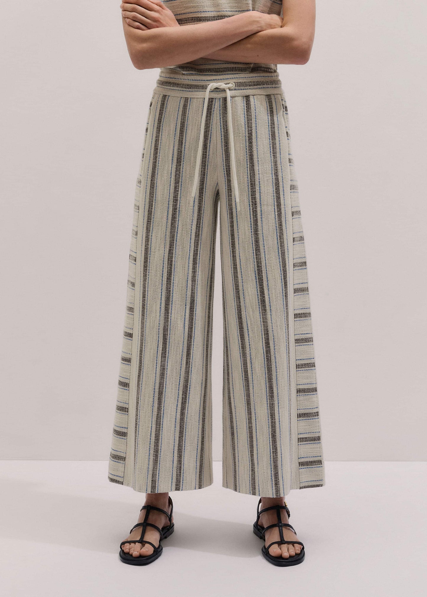 ME and EM Clothing Cream Stripe Crop Track Pant