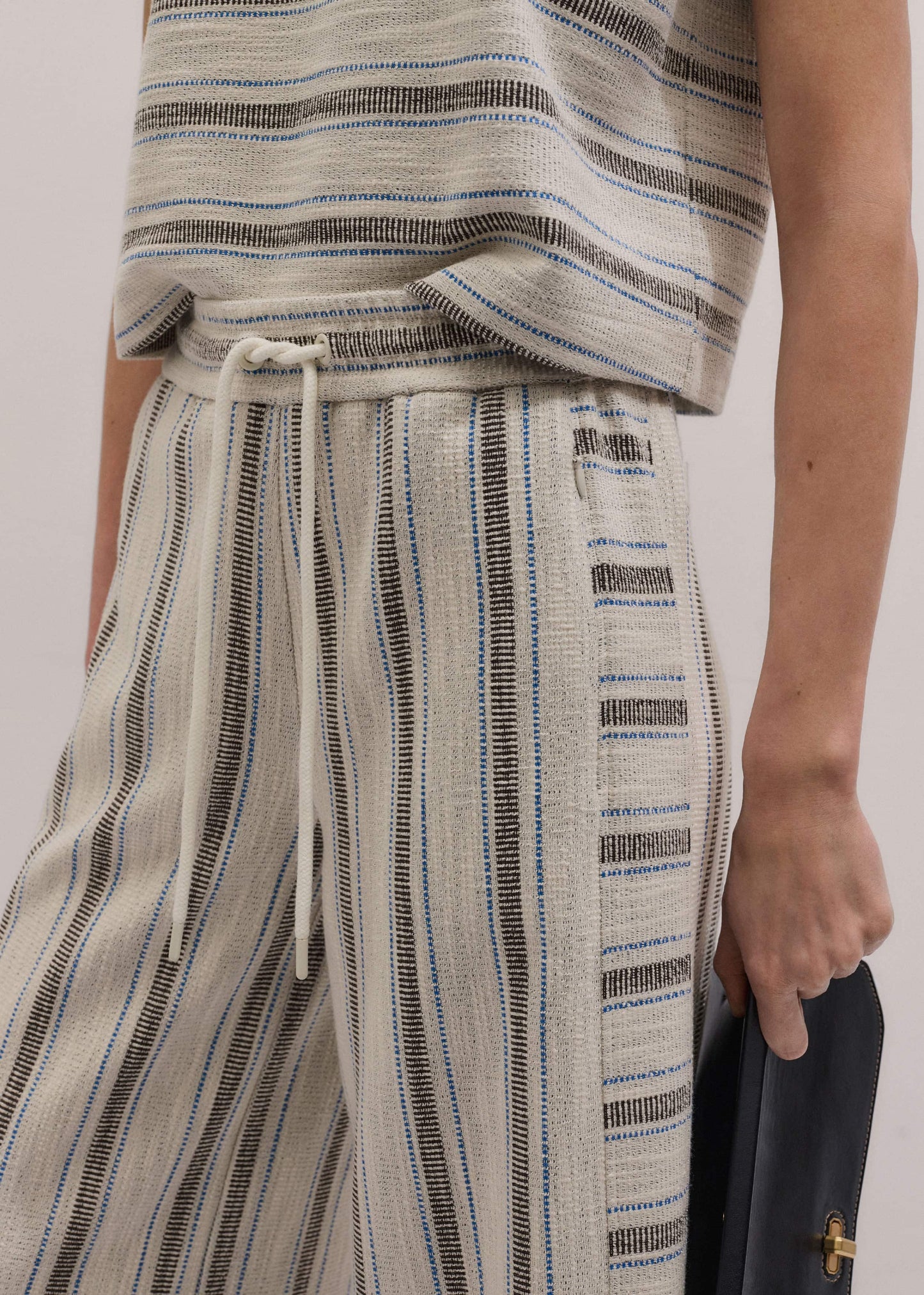 ME and EM Clothing Cream Stripe Crop Track Pant
