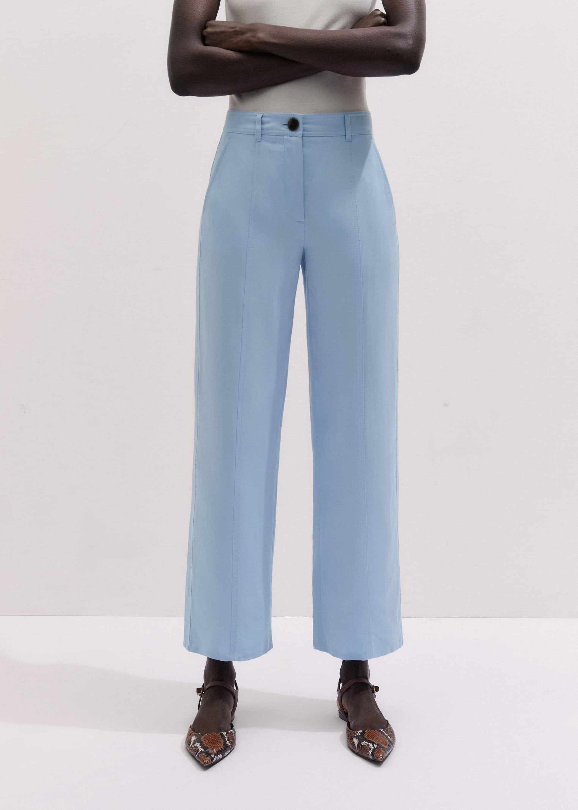ME and EM Clothing Blue Straight Crop Pant
