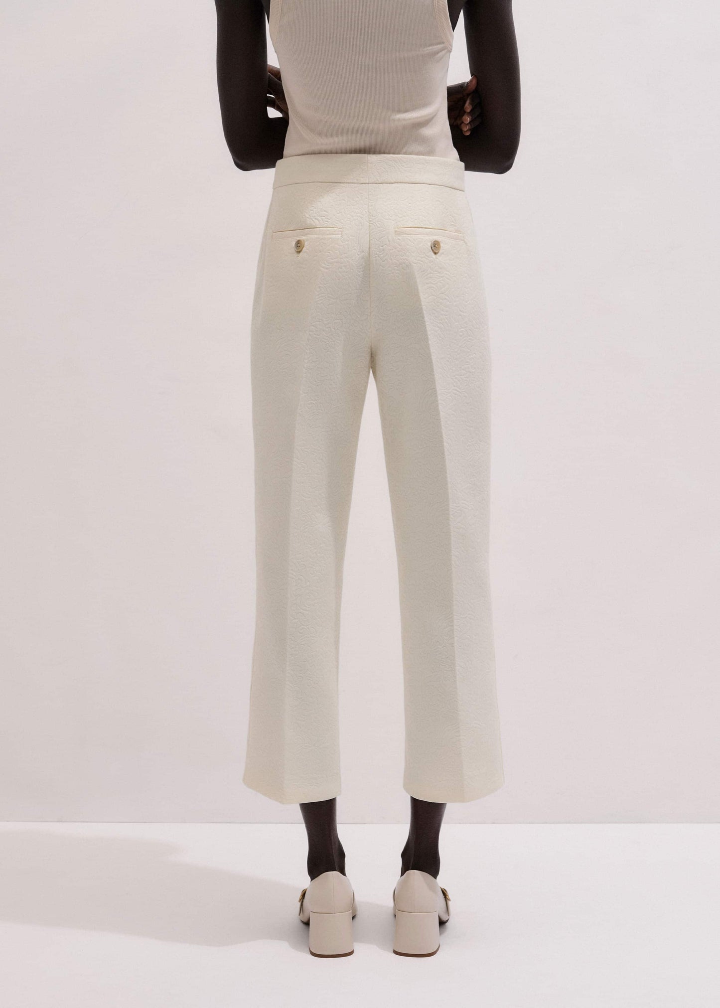 ME and EM Clothing Ivory Luxe Jacquard Straight Crop Pant