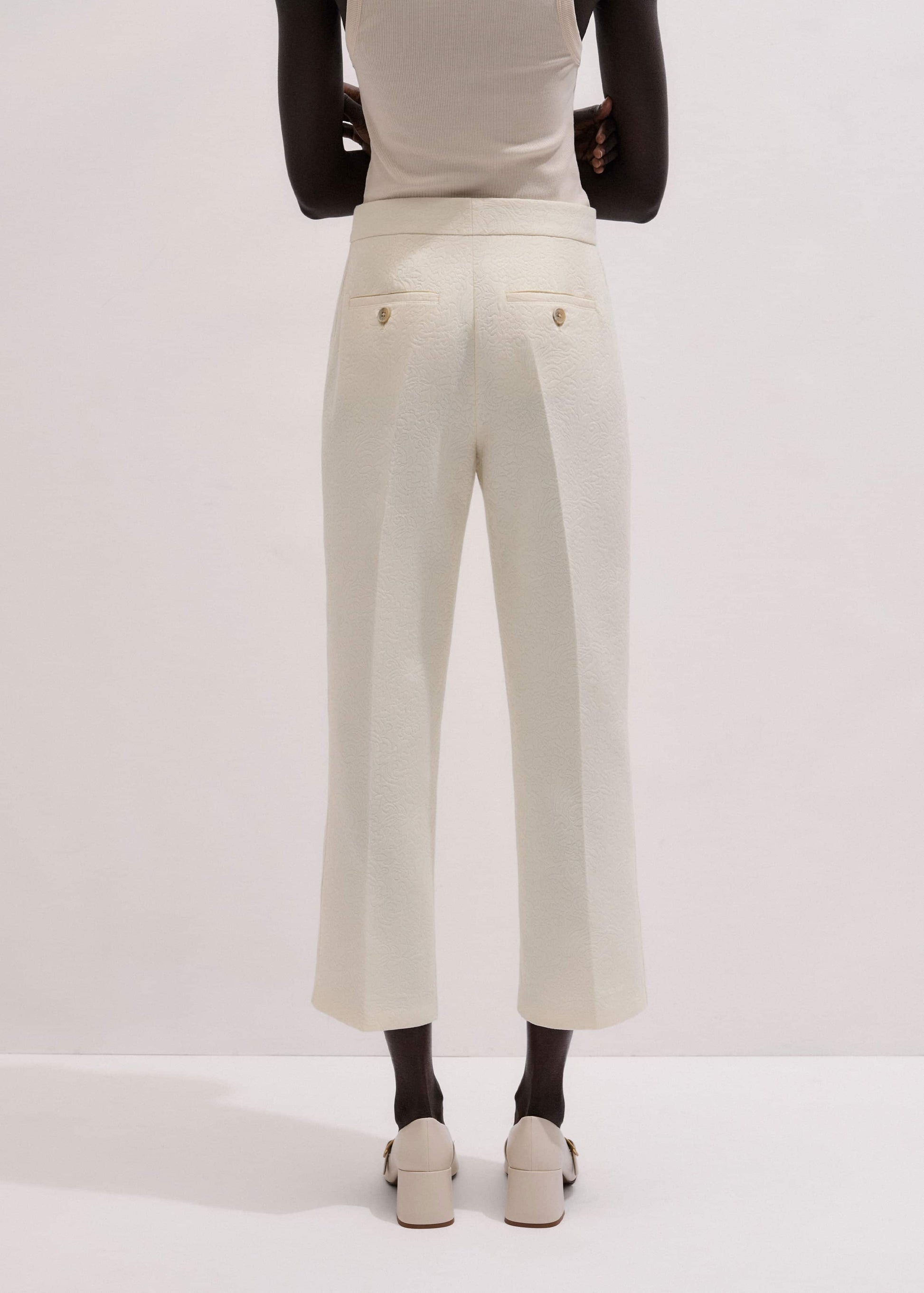 ME and EM Clothing Ivory Luxe Jacquard Straight Crop Pant