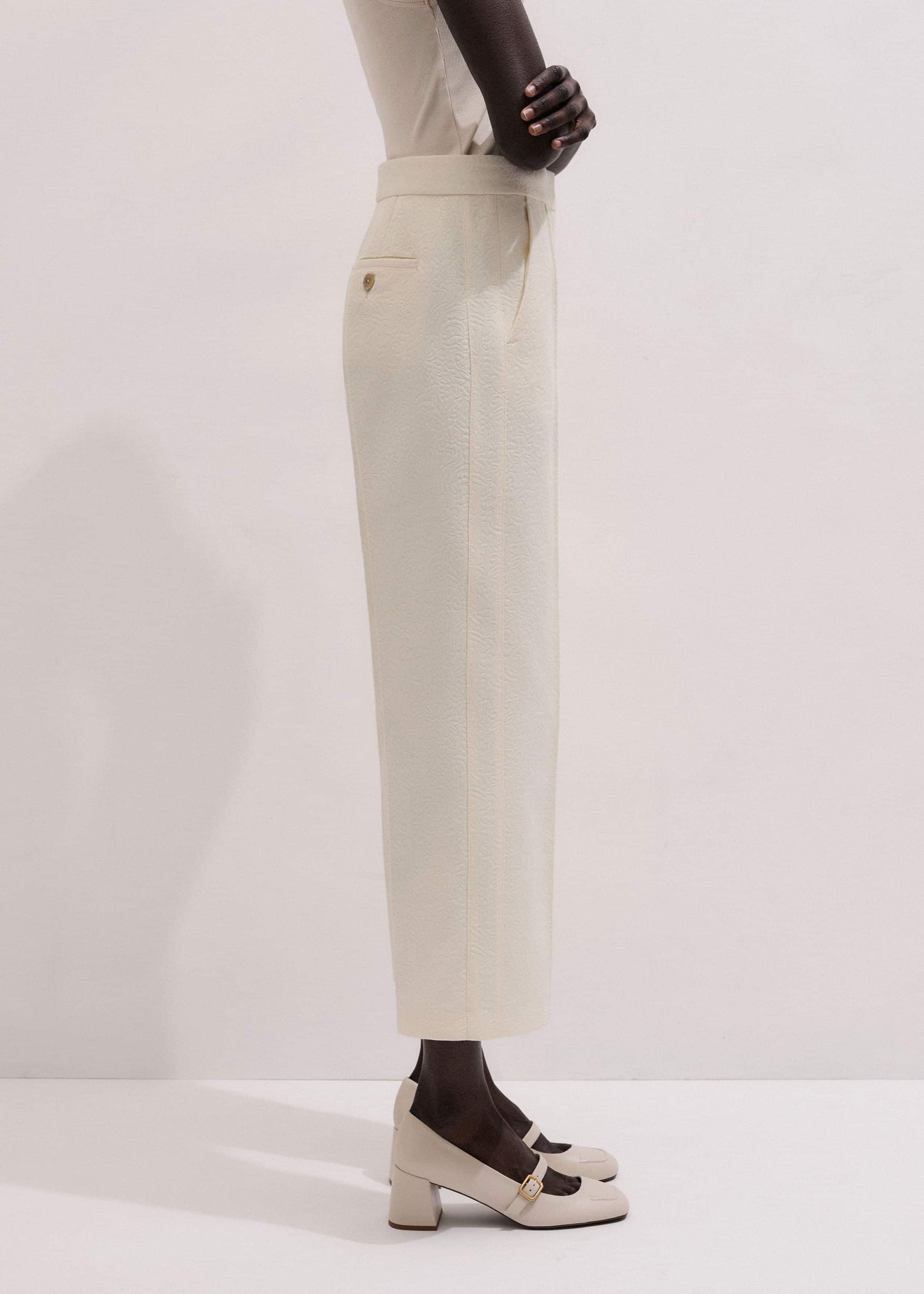 ME and EM Clothing Ivory Luxe Jacquard Straight Crop Pant