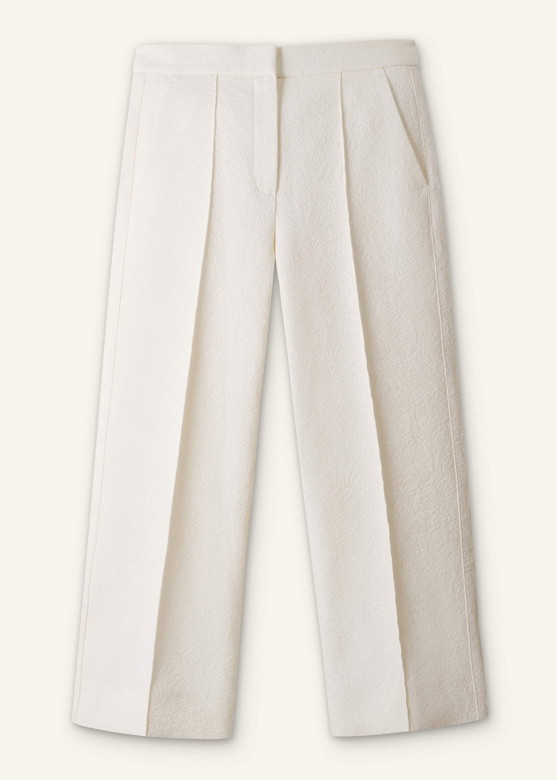 ME and EM Clothing Ivory Luxe Jacquard Straight Crop Pant