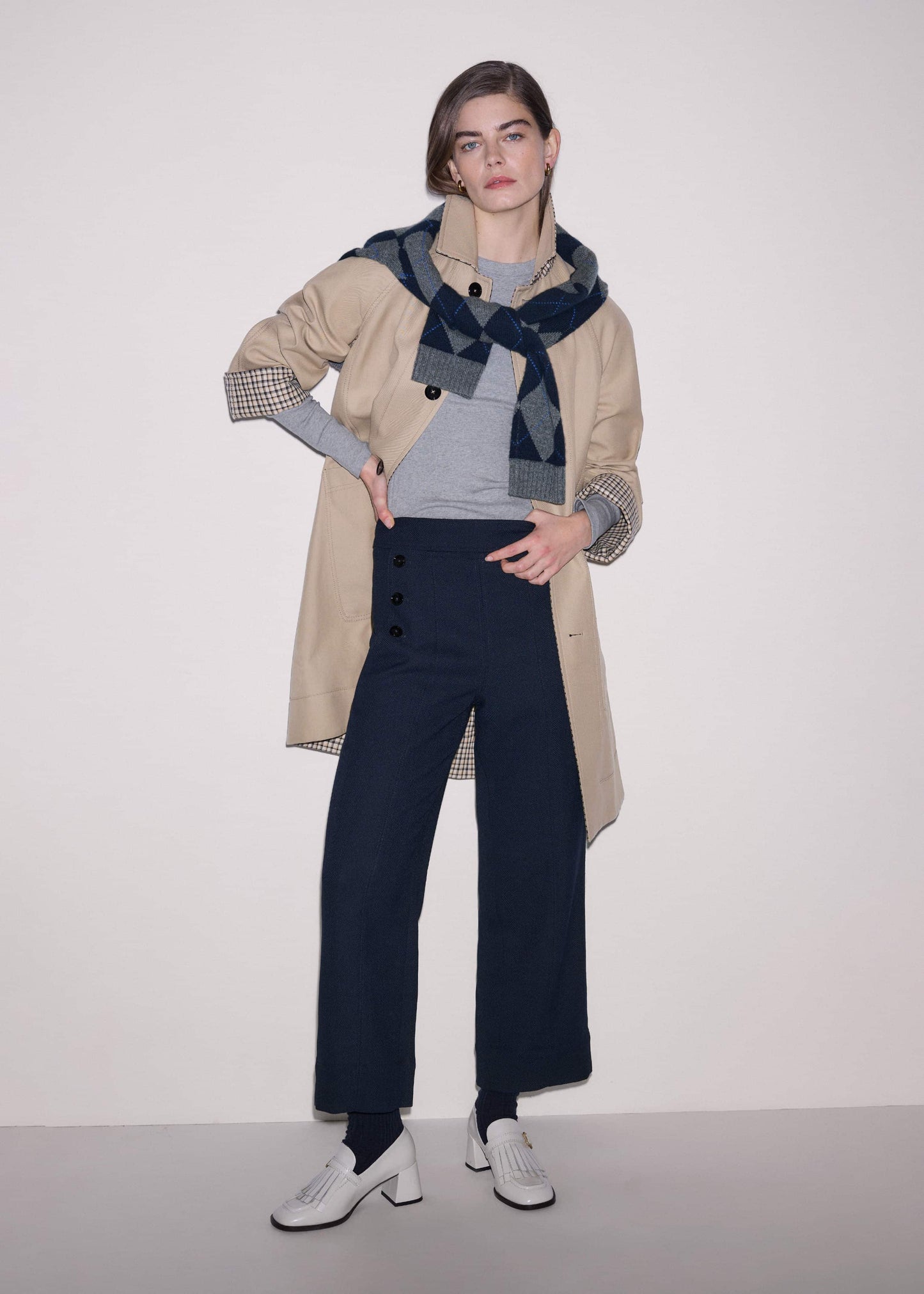 ME and EM Clothing Navy Button Front Straight Crop Pant