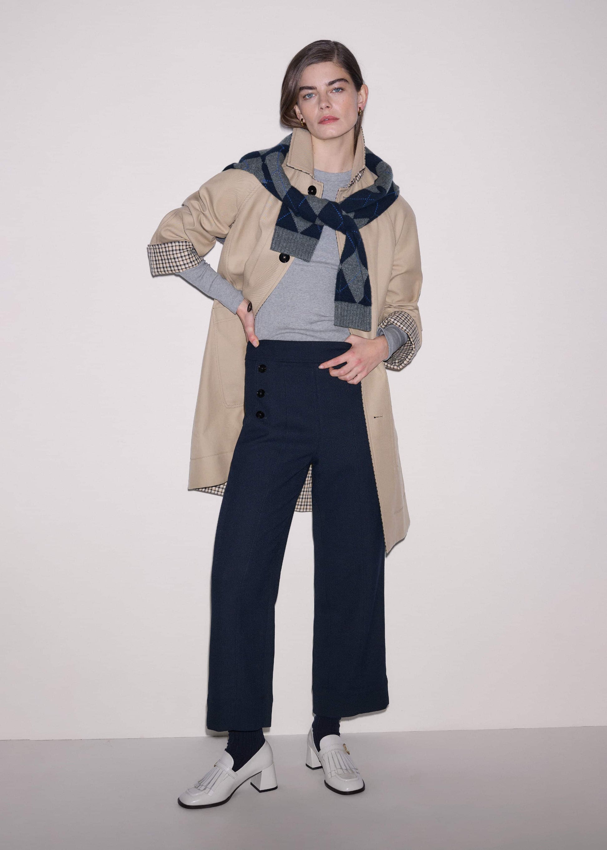 ME and EM Clothing Navy Button Front Straight Crop Pant
