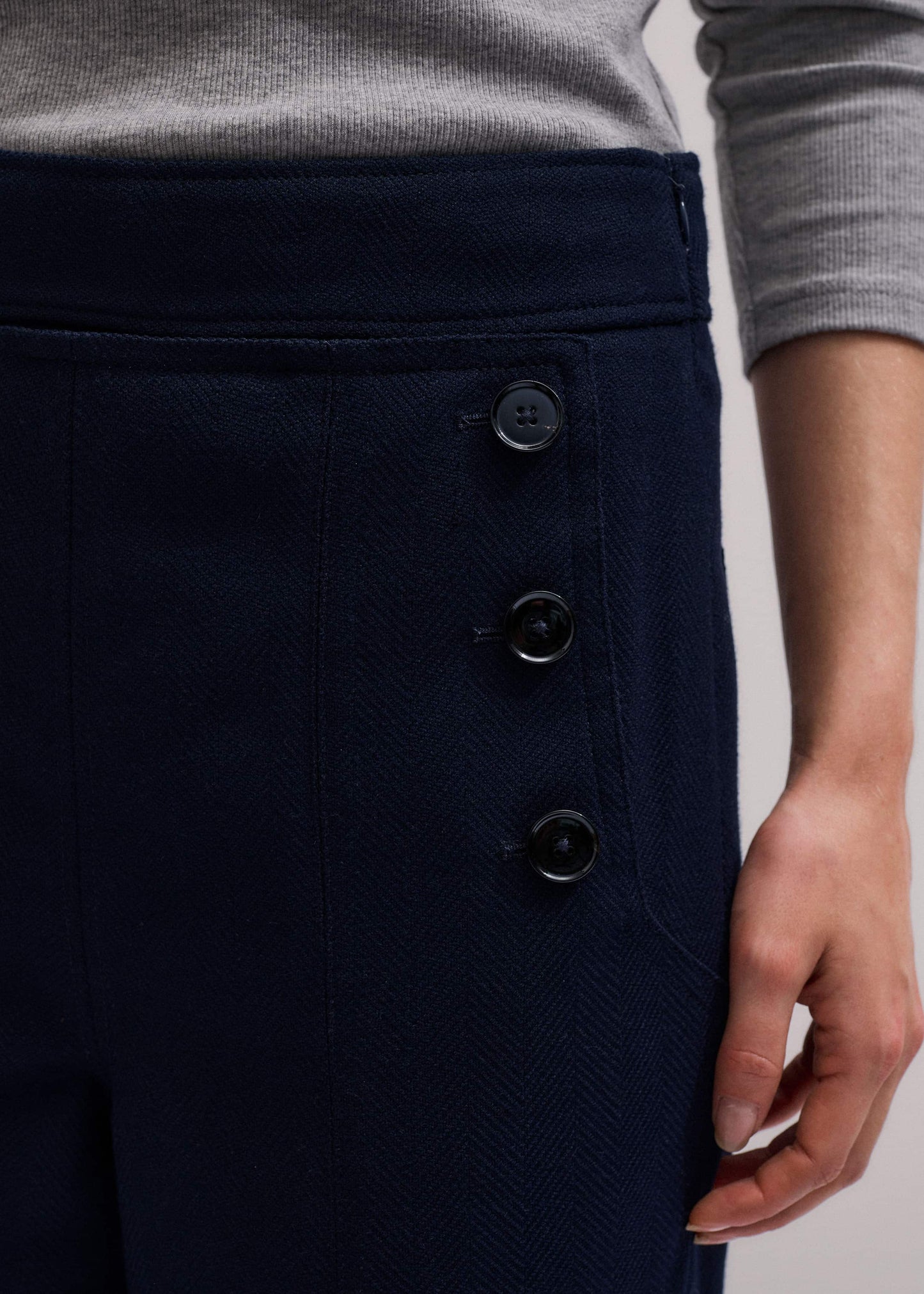 ME and EM Clothing Navy Button Front Straight Crop Pant