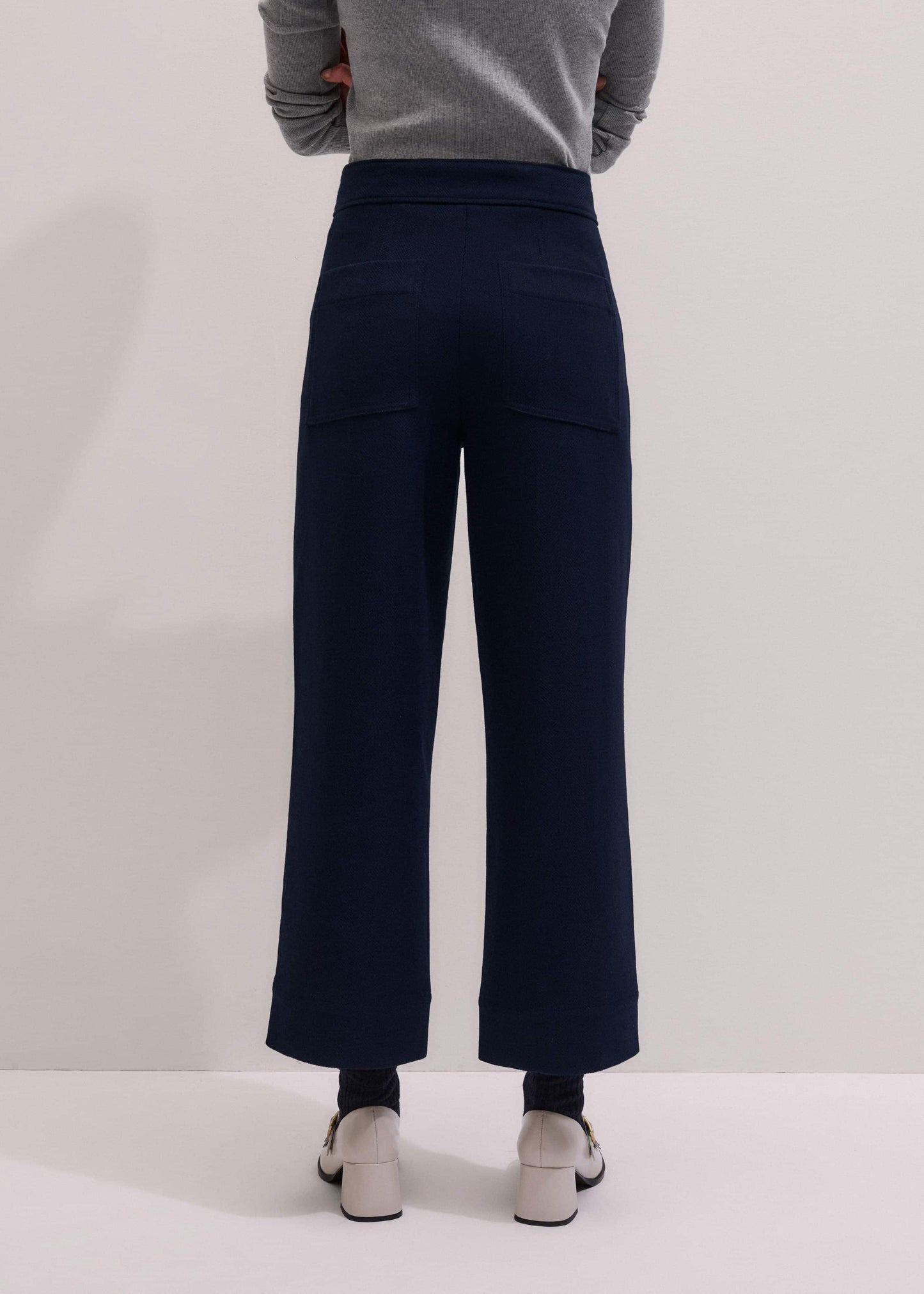 ME and EM Clothing Navy Button Front Straight Crop Pant
