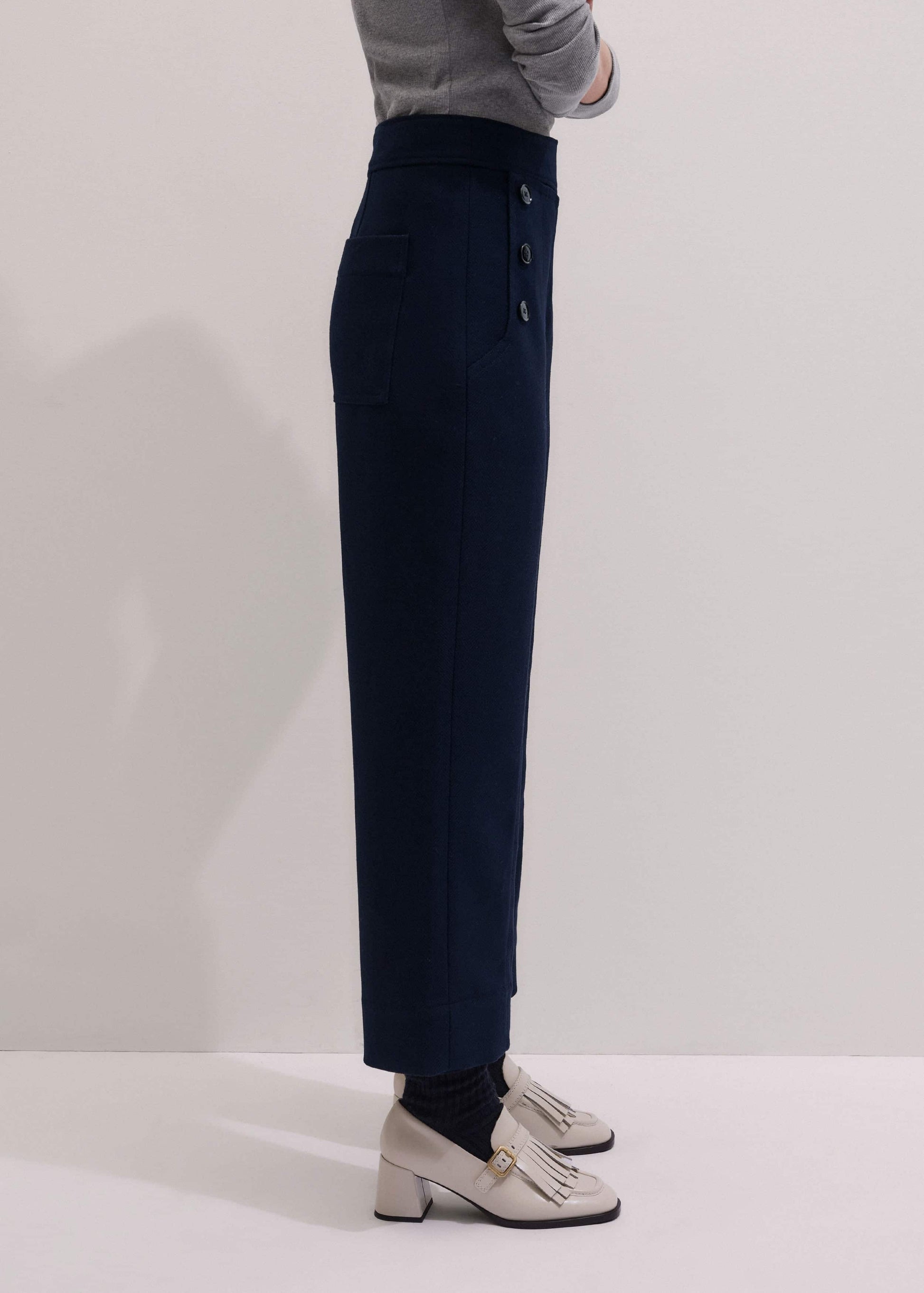 ME and EM Clothing Navy Button Front Straight Crop Pant