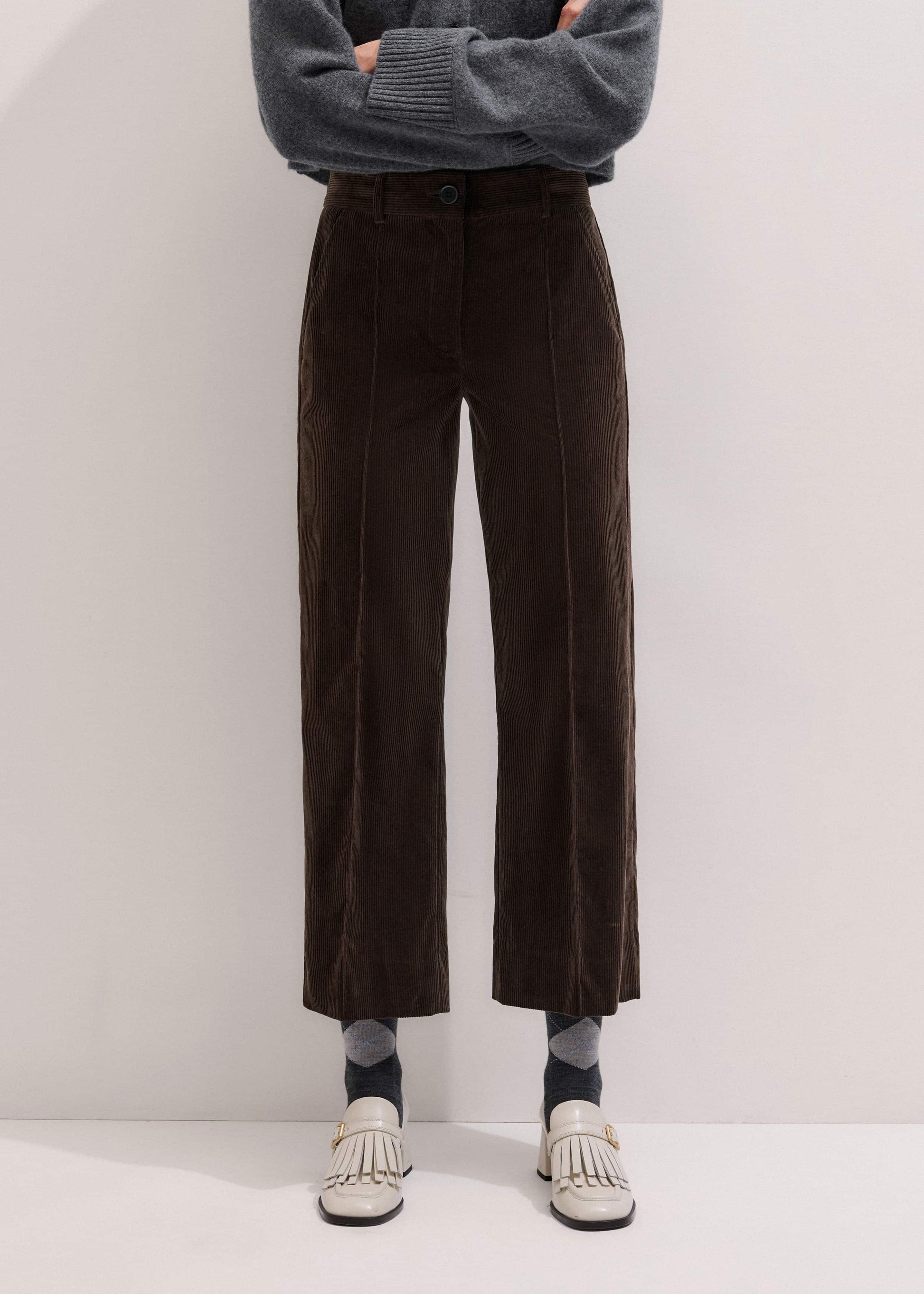 ME and EM Clothing Brown Italian Cord Straight Crop Pant